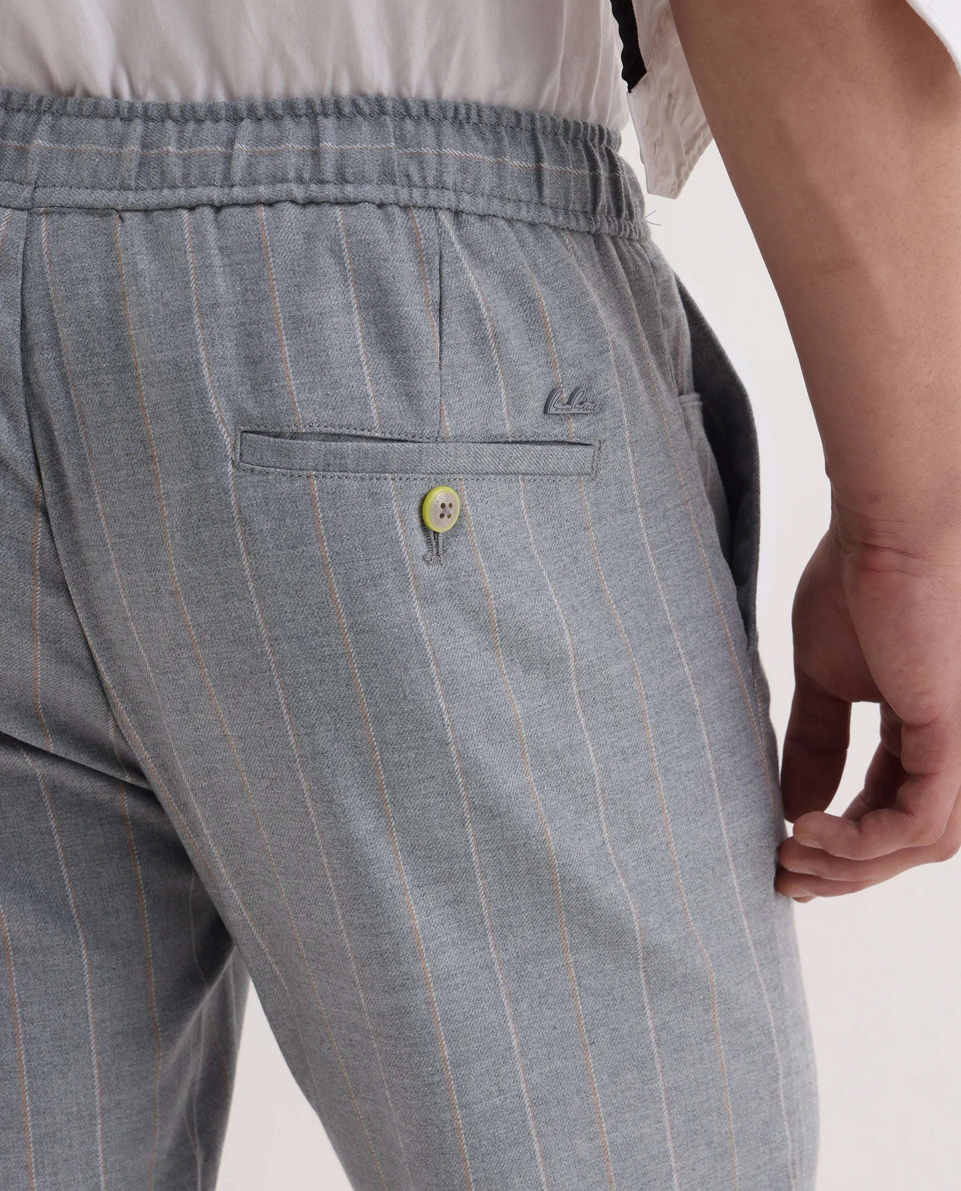 Rare Rabbit Men's Elms Grey Cotton Striped Print Regular Fit Trouser