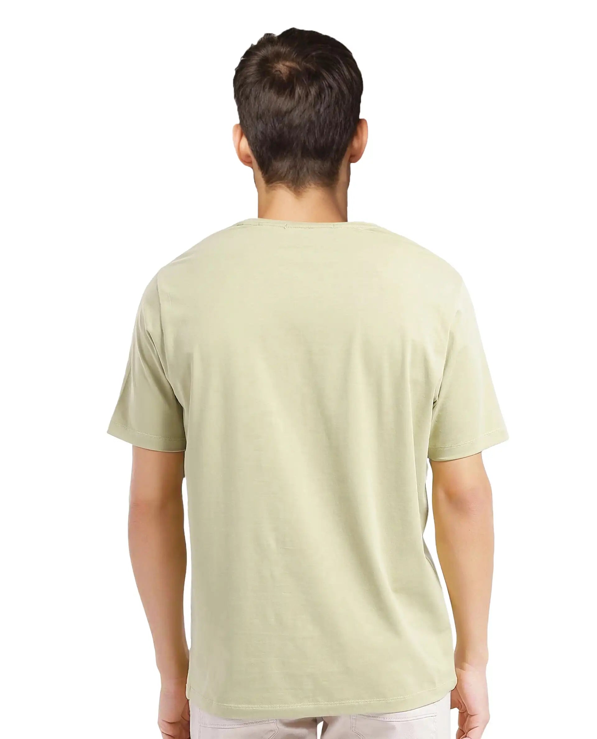 Rare Rabbit Men's Eloise-1 Light Green Cotton Lycra Fabric Short Sleeve Crew Neck Graphic Print T-Shirt