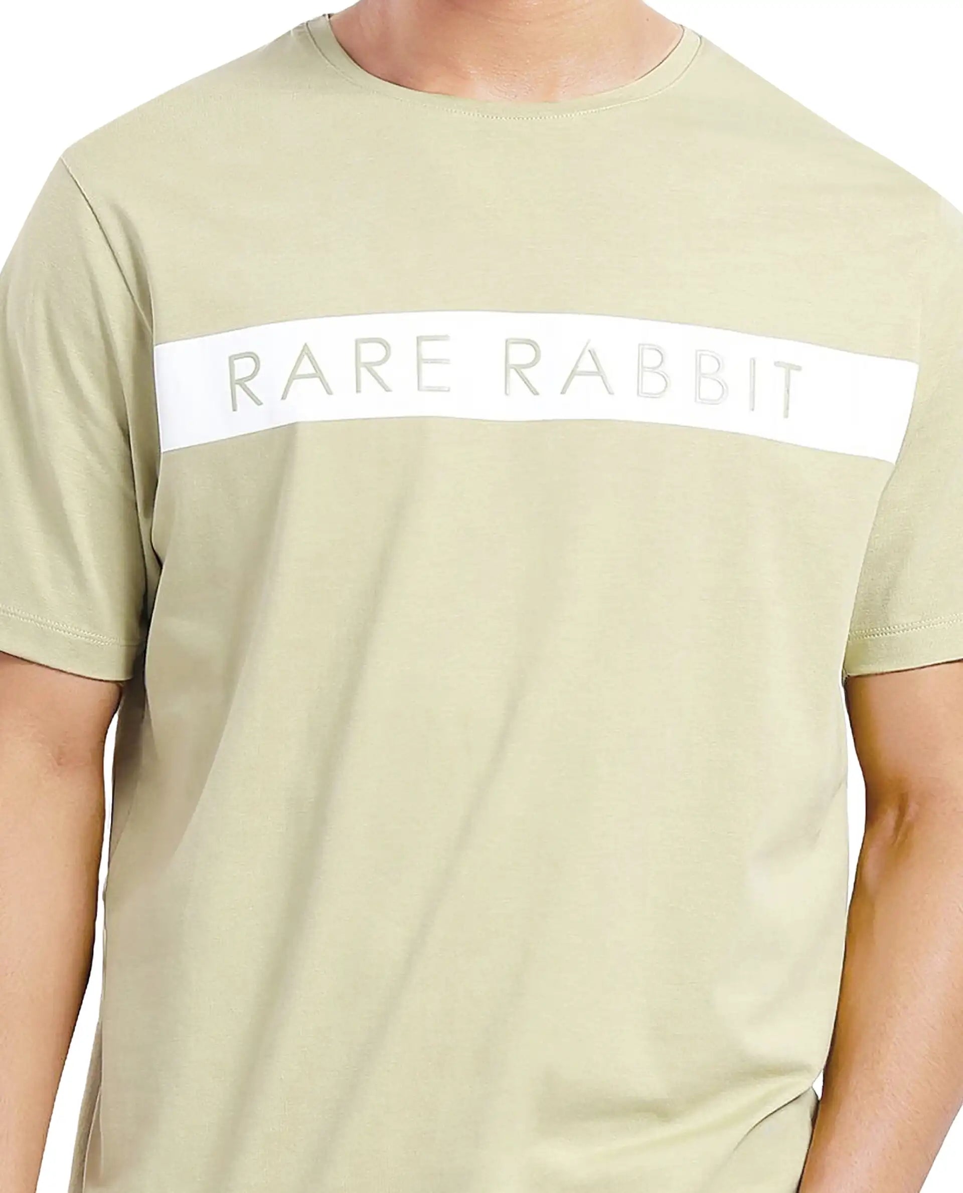 Rare Rabbit Men's Eloise-1 Light Green Cotton Lycra Fabric Short Sleeve Crew Neck Graphic Print T-Shirt
