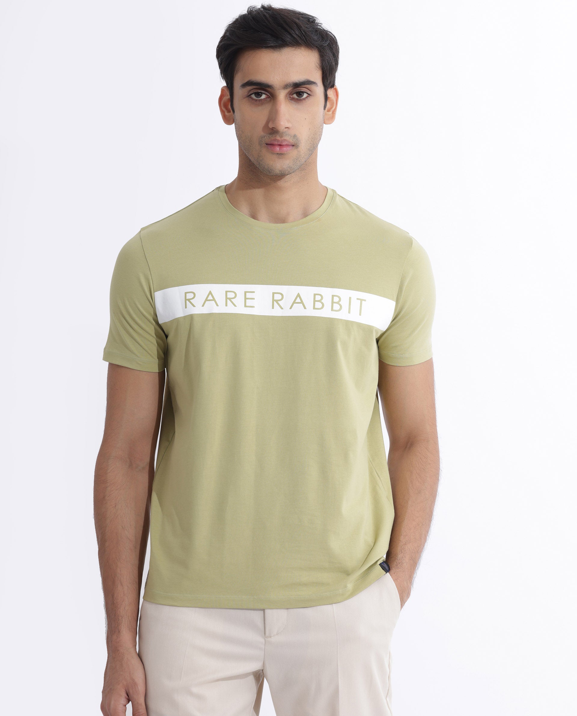 Rare Rabbit Mens Eloise Light Green Short Sleeve Printed T-Shirt