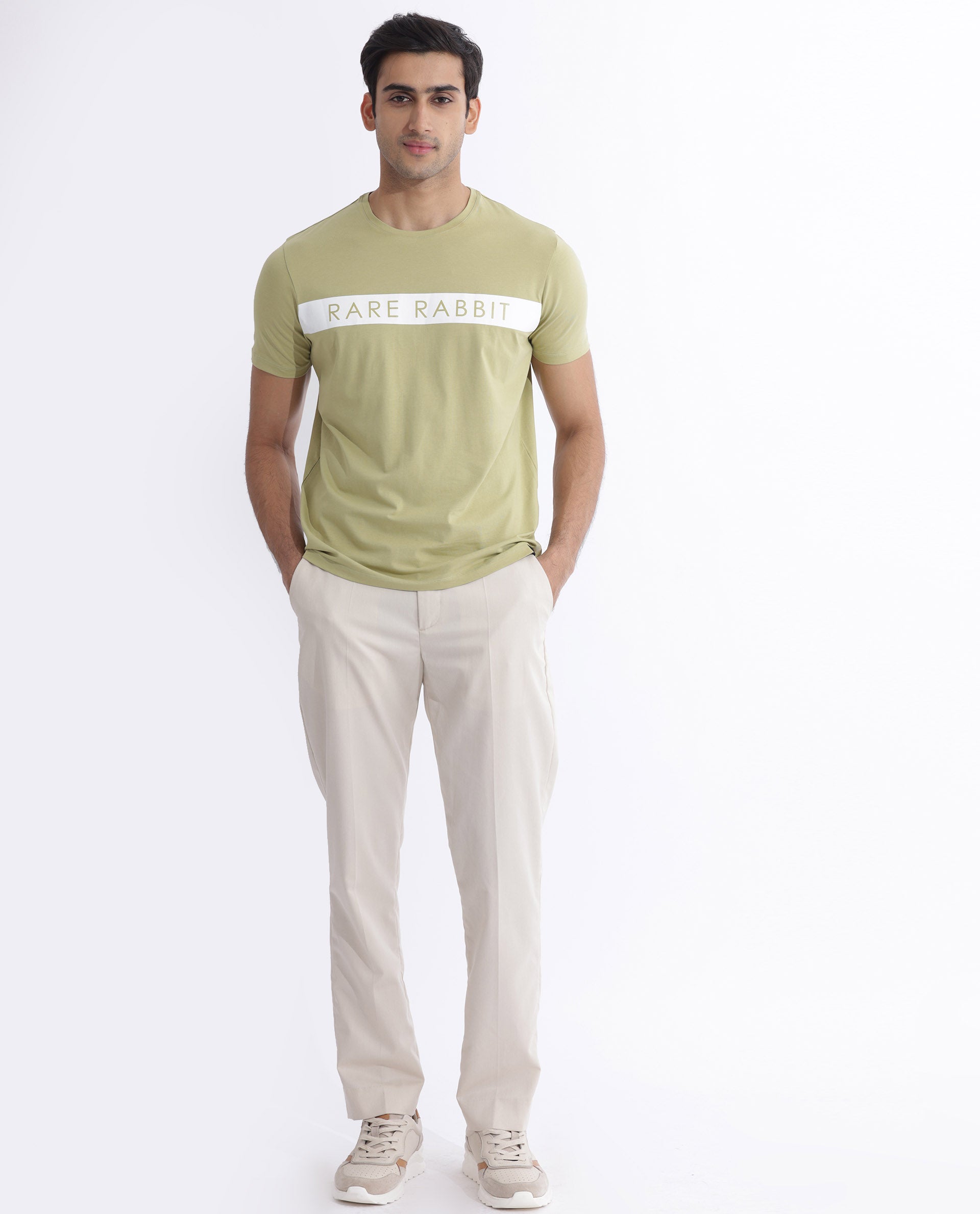 Rare Rabbit Mens Eloise Light Green Short Sleeve Printed T-Shirt