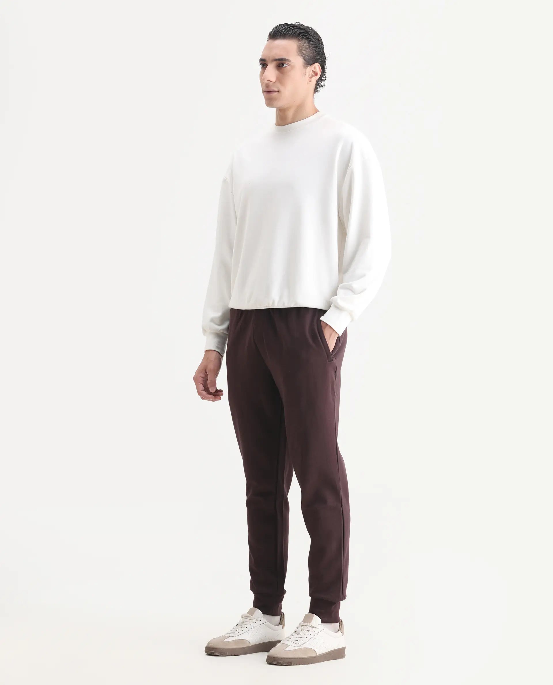Rare Rabbit Men's Elo Maroon Cotton Plain Regular Fit Track Pant