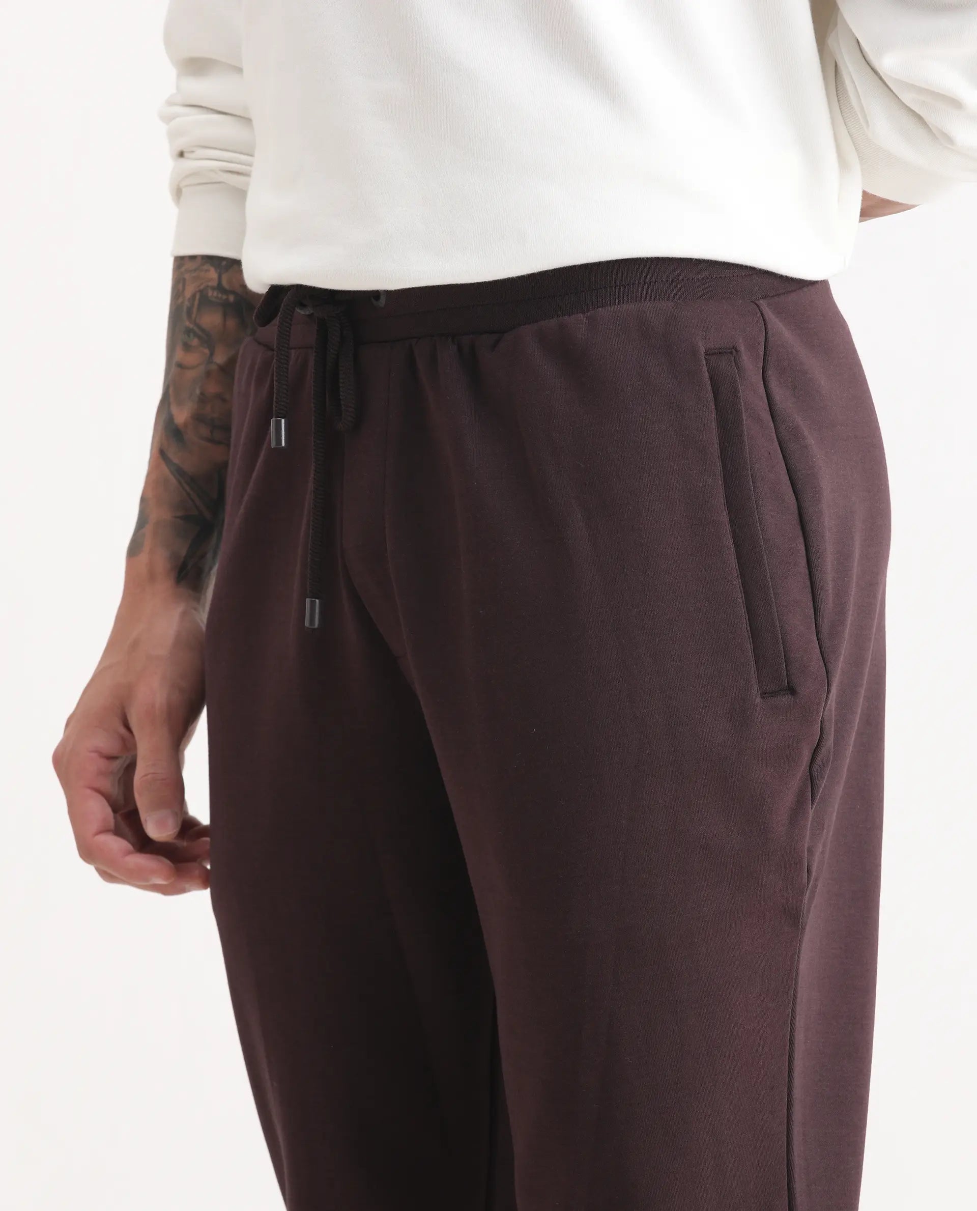 Rare Rabbit Men's Elo Maroon Cotton Plain Regular Fit Track Pant