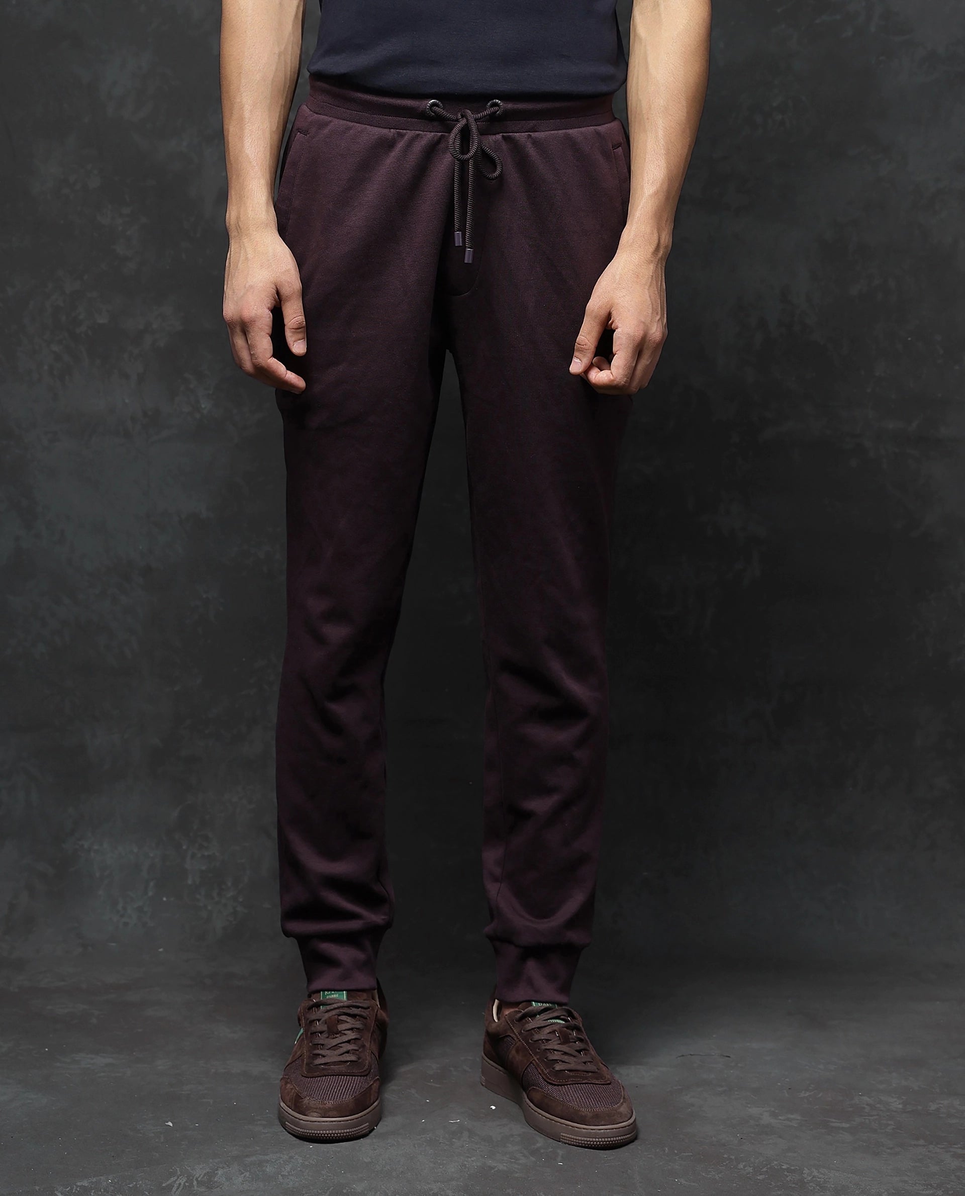 Rare Rabbit Men Elo Maroon Cotton Fabric Drawstring Closure Plain Track Pant