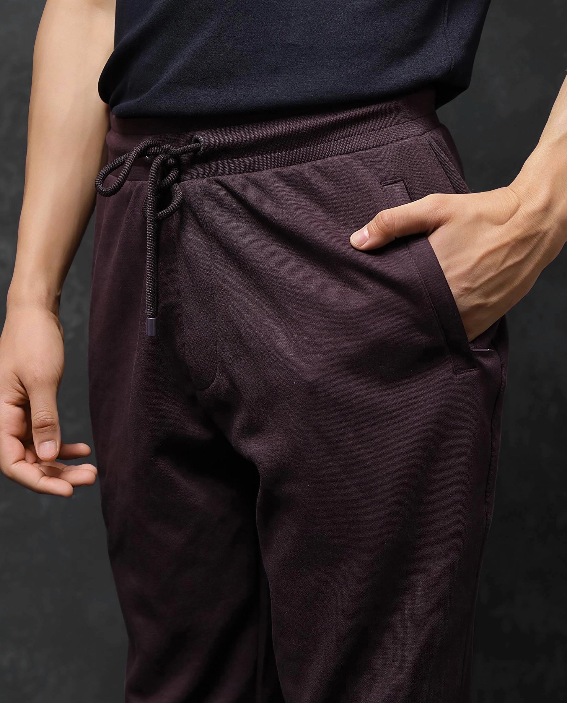 Rare Rabbit Men Elo Maroon Cotton Fabric Drawstring Closure Plain Track Pant