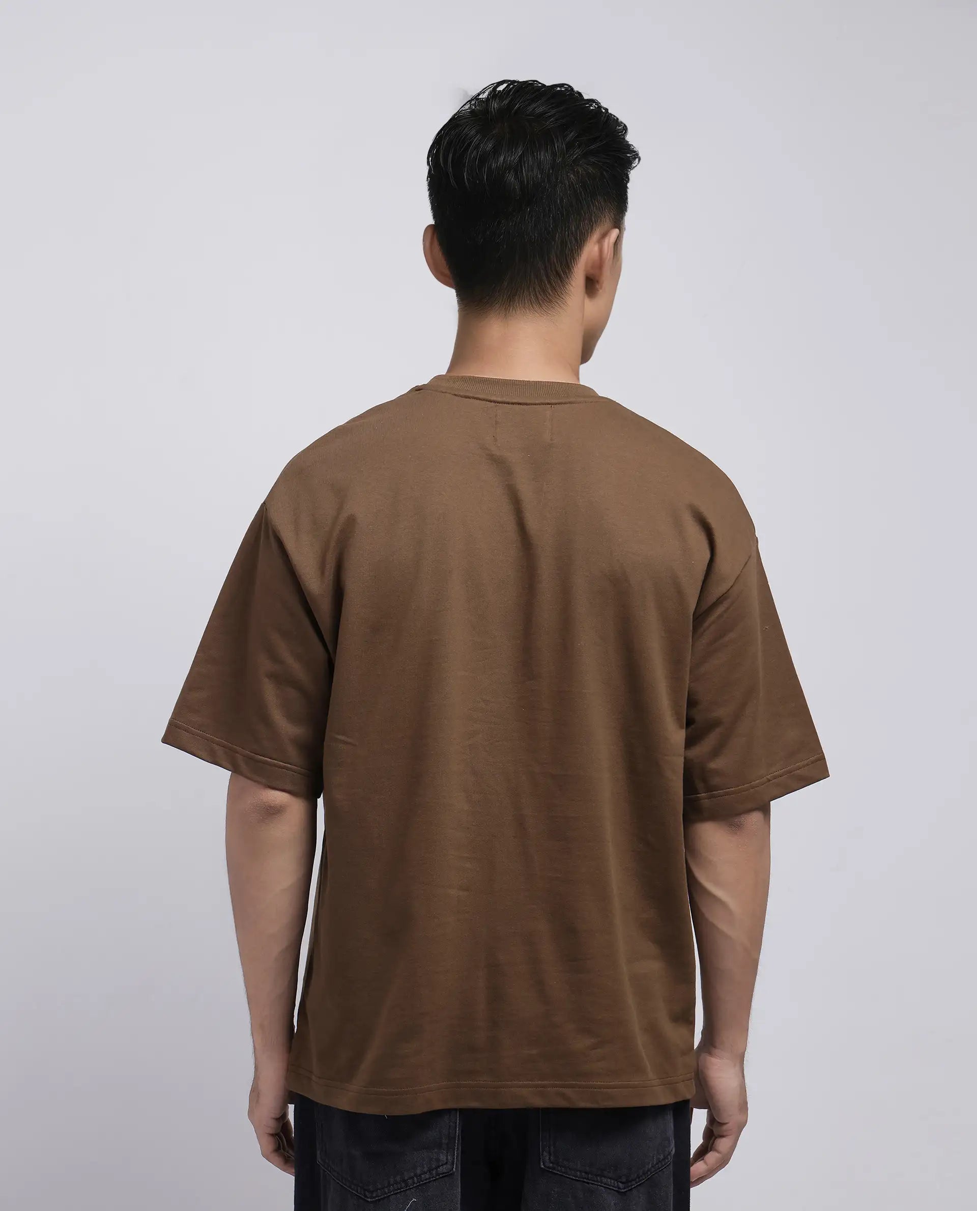 Rare Rabbit Men Elton Brown Cotton Fabric Short Sleeve Crew Neck Oversized Fit Hd Print T-Shirt