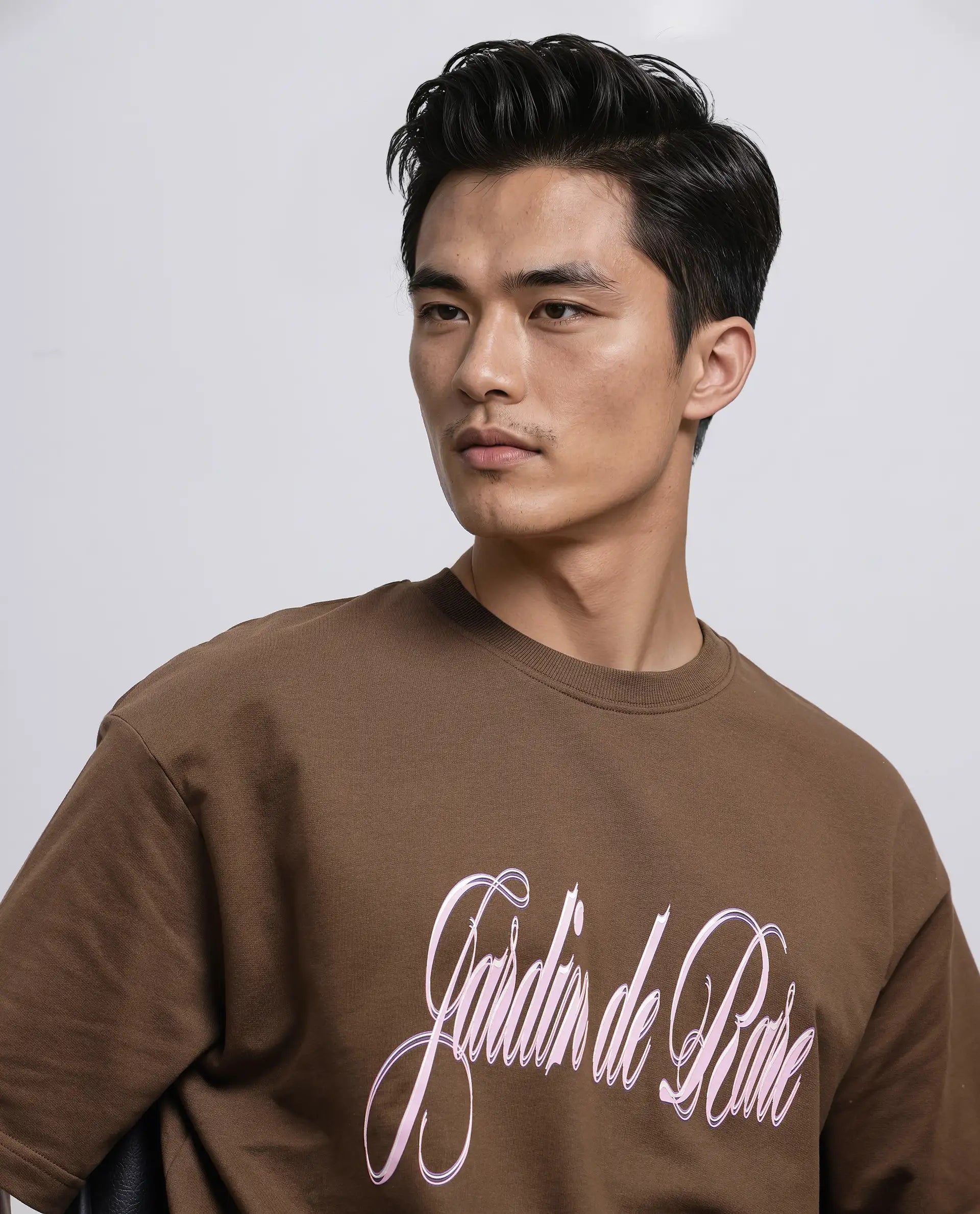 Rare Rabbit Men Elton Brown Cotton Fabric Short Sleeve Crew Neck Oversized Fit Hd Print T-Shirt