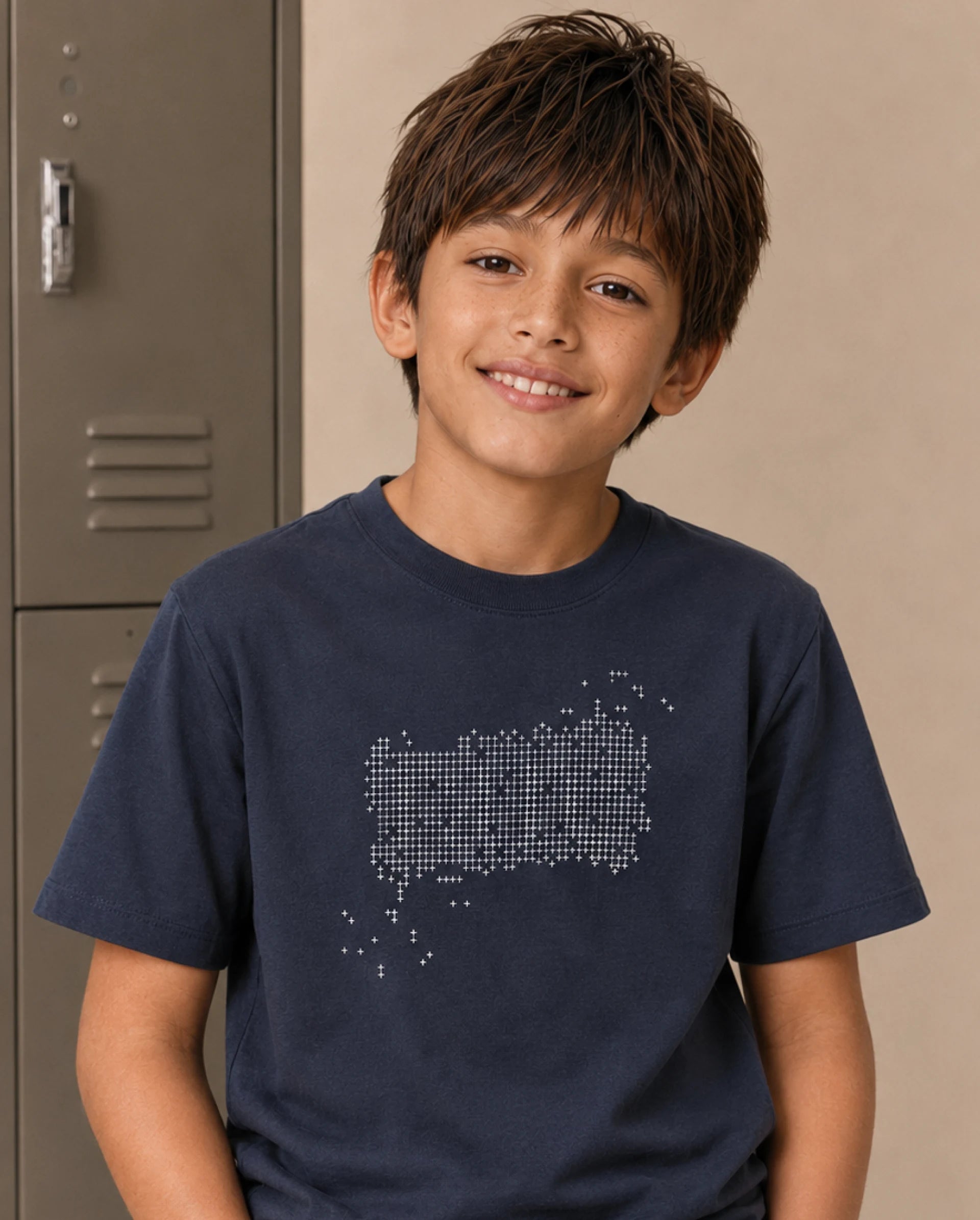 Rare Ones Kids Elyn Navy Cotton Blend Fabric Pull-On Closure Regular Fit Graphic Print T-Shirt
