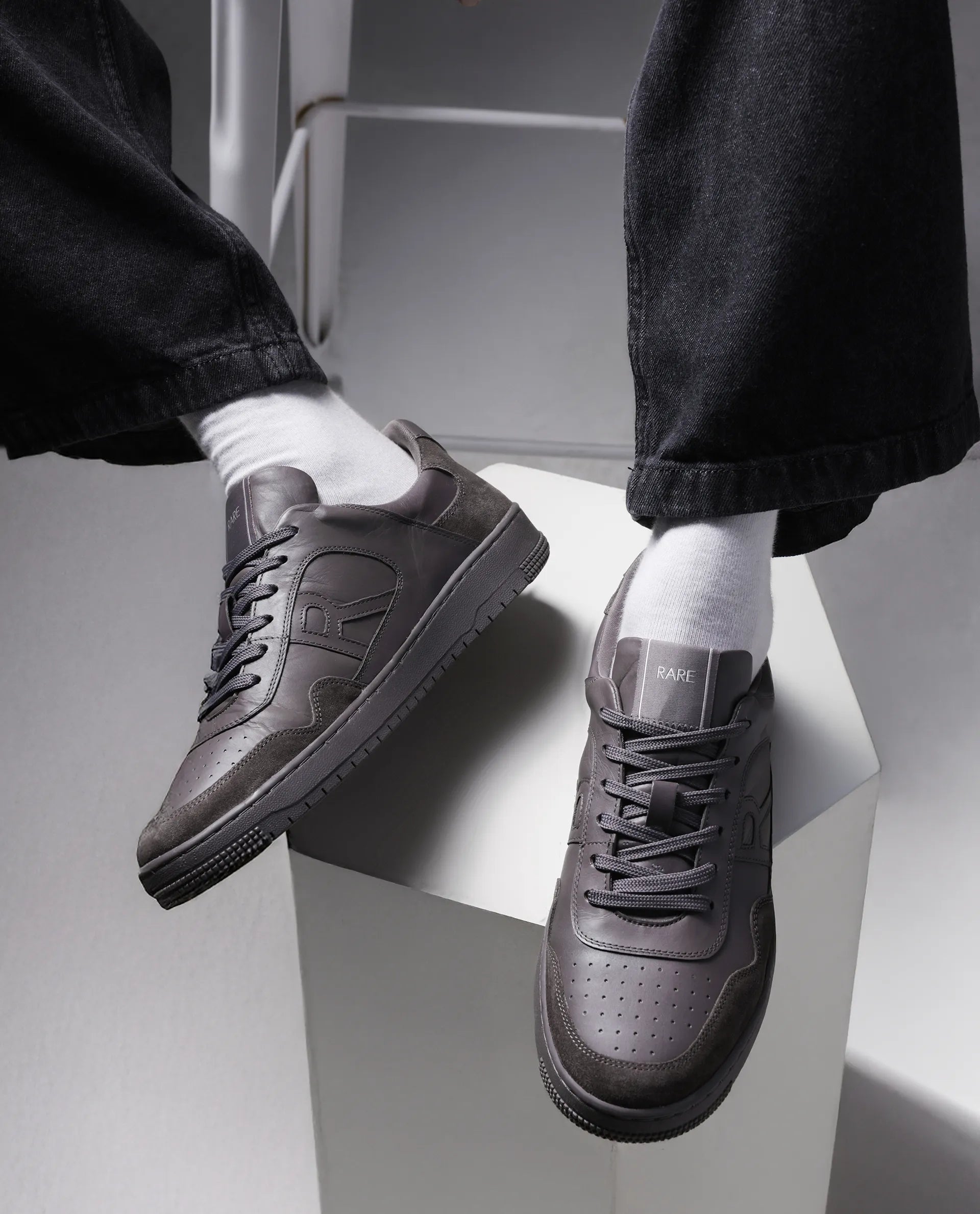 Rare Rabbit Men's Elysium Dark Grey Lace-Up Closure Sneaker