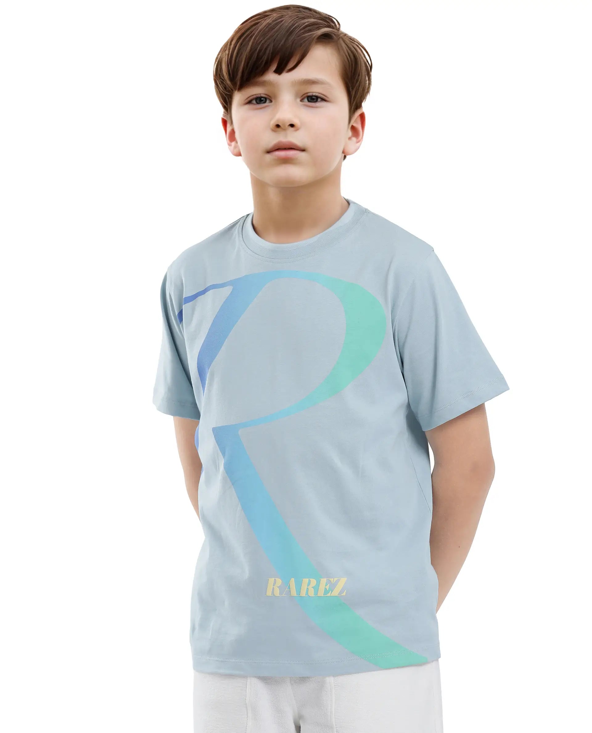 Rare Ones Kids Elzo-K Light Blue Cotton Half Sleeve Solid Slip-On Closure Regular Fit T-Shirt