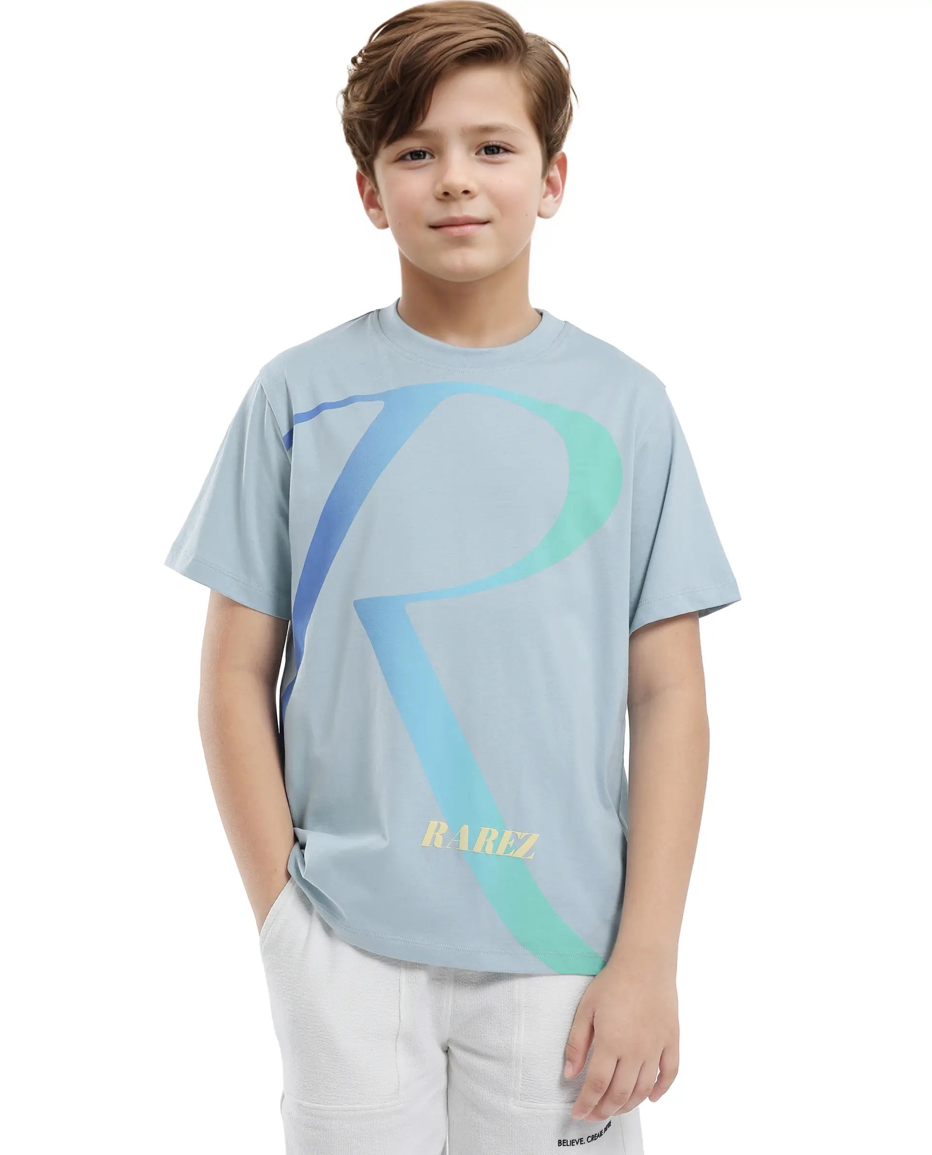 Rare Ones Kids Elzo-K Light Blue Cotton Half Sleeve Solid Slip-On Closure Regular Fit T-Shirt