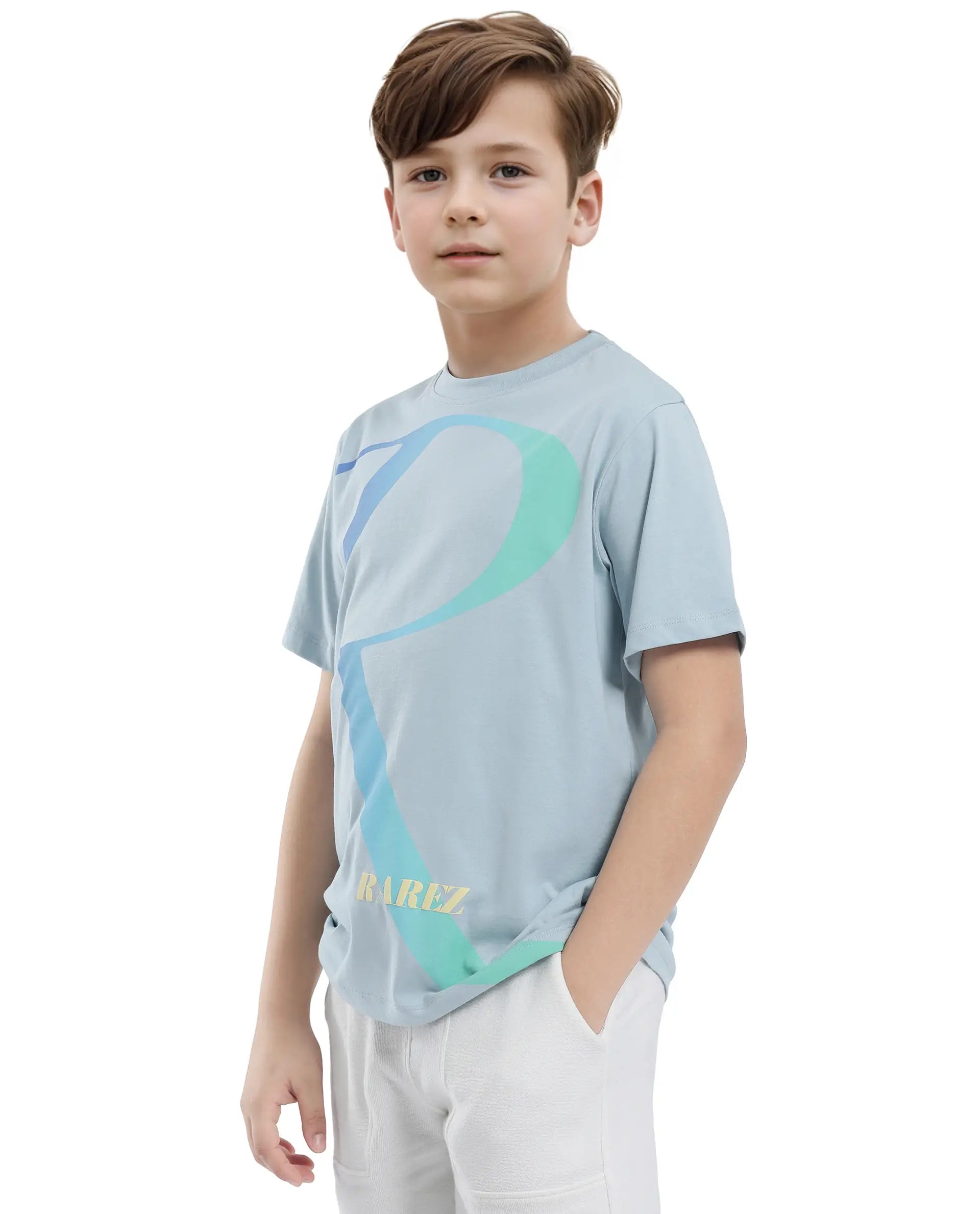 Rare Ones Kids Elzo-K Light Blue Cotton Half Sleeve Solid Slip-On Closure Regular Fit T-Shirt