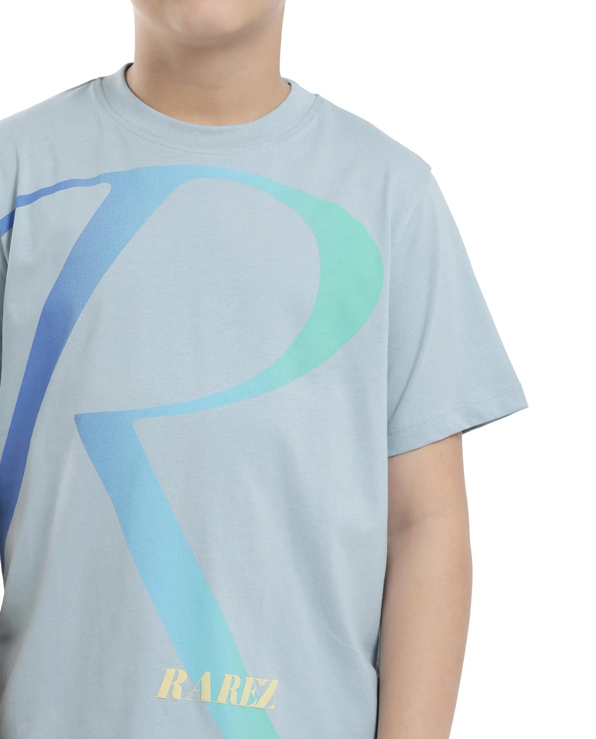 Rare Ones Kids Elzo-K Light Blue Cotton Half Sleeve Solid Slip-On Closure Regular Fit T-Shirt