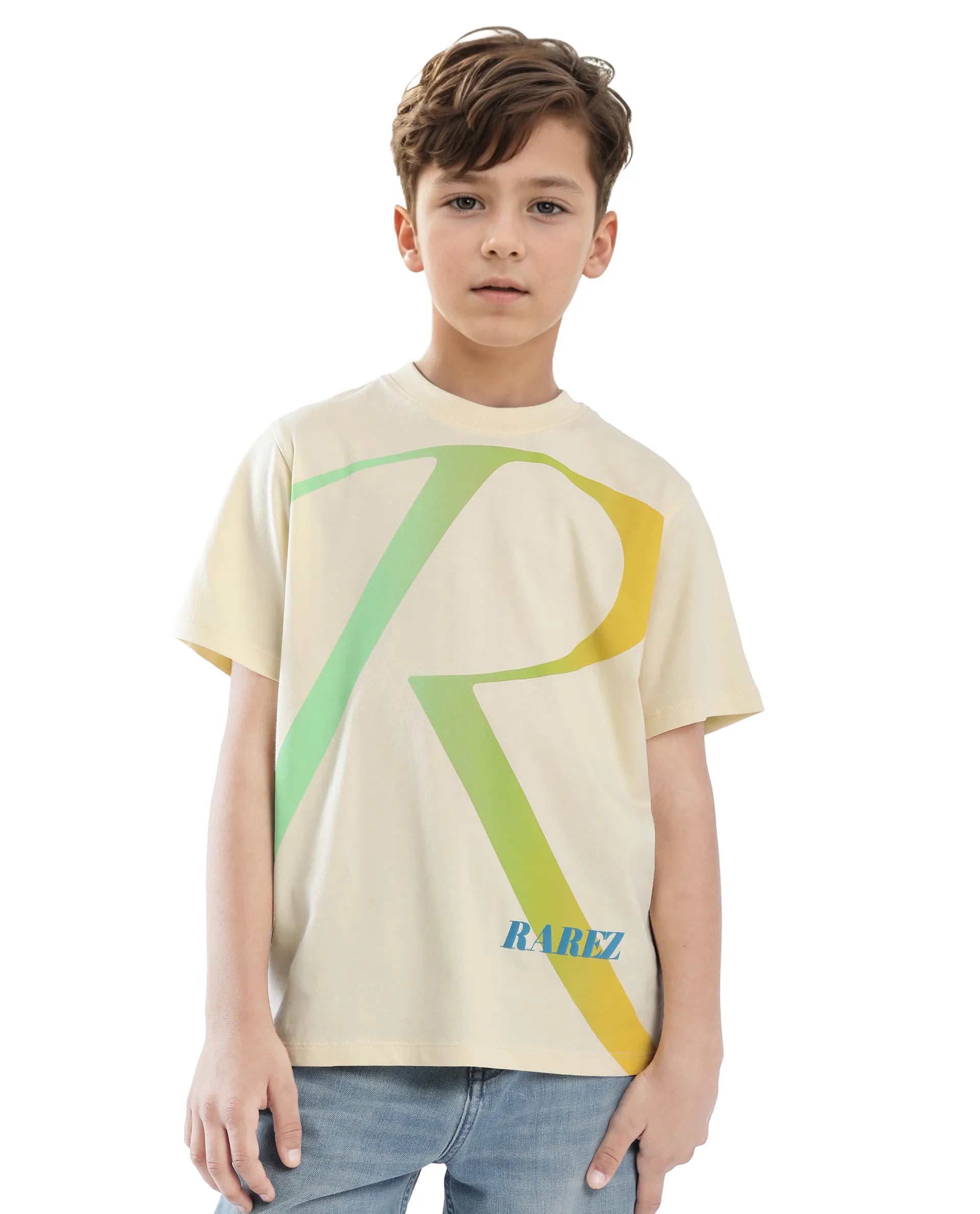 Rare Ones Kids Elzo-K Light Yellow Cotton Half Sleeve Graphic Printed Slip-On Closure Regular Fit T-Shirt