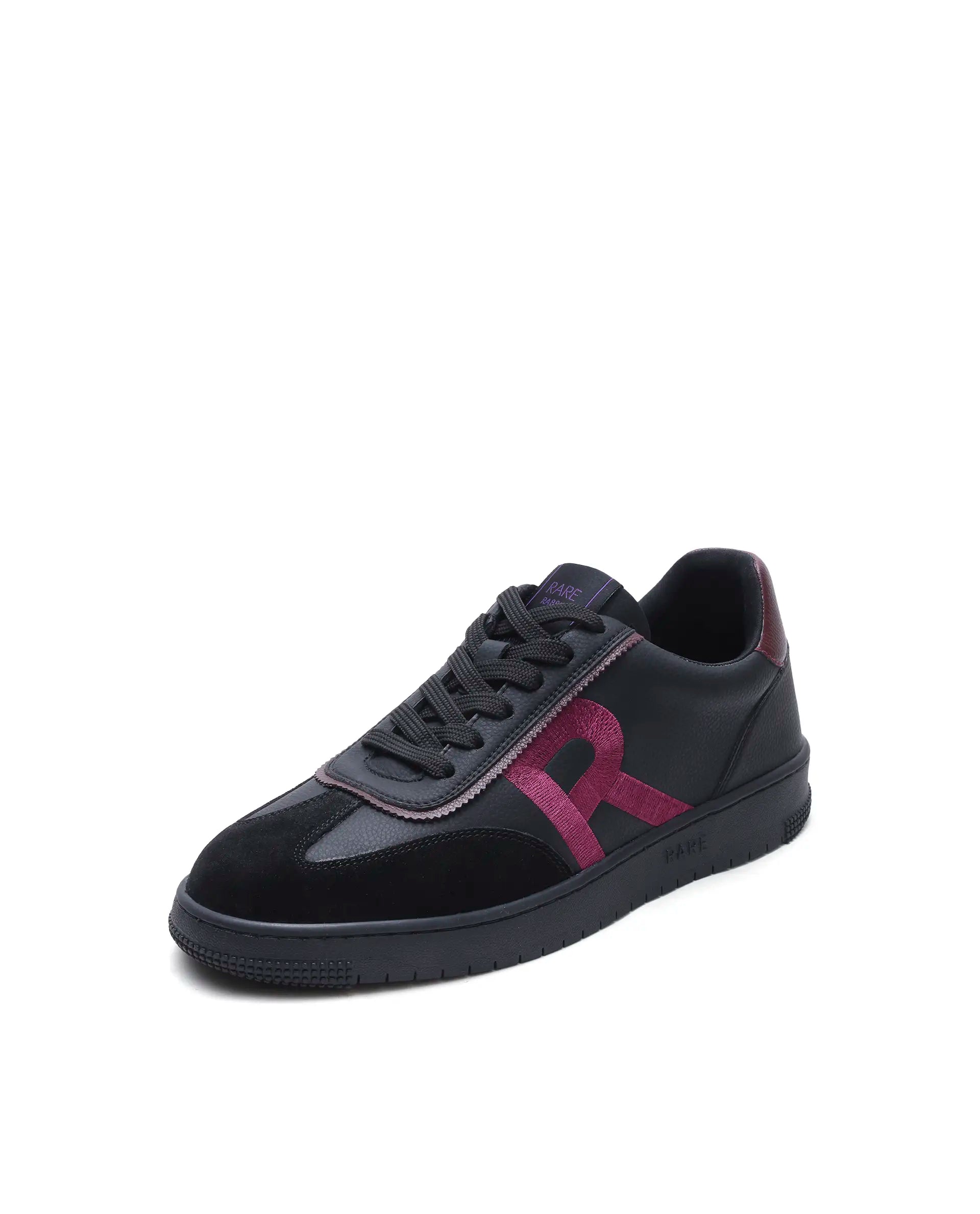 Rare Rabbit Men's Embroy Black Micro Leather Sneaker