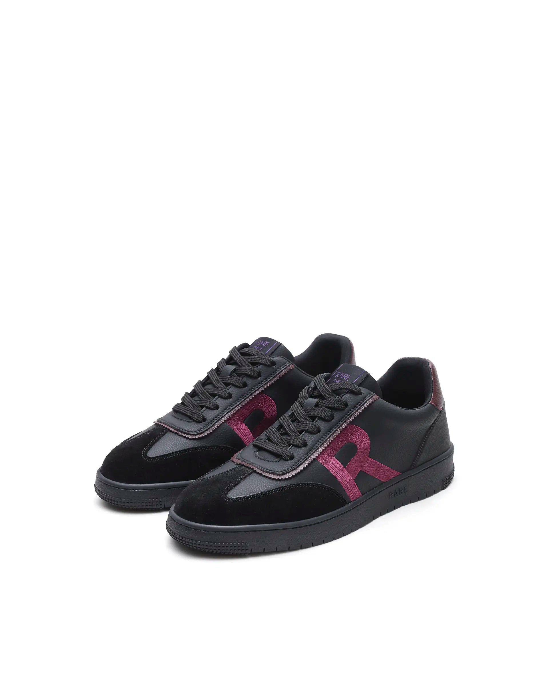 Rare Rabbit Men's Embroy Black Micro Leather Sneaker