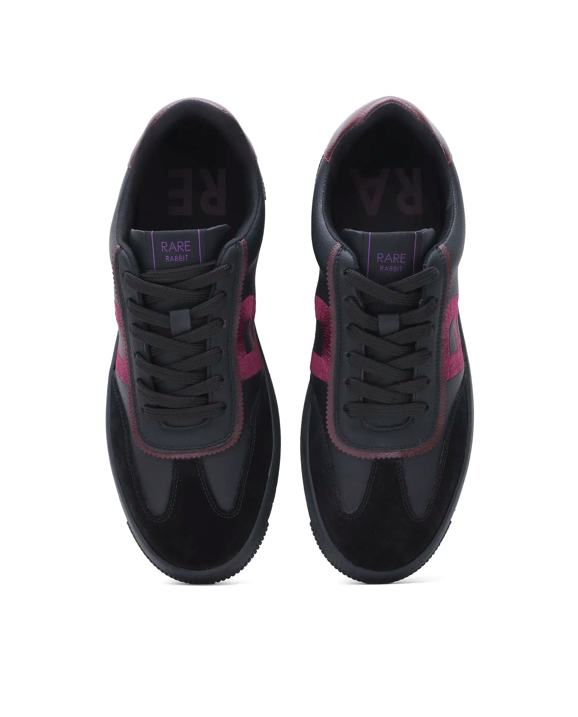 Rare Rabbit Men's Embroy Black Micro Leather Sneaker