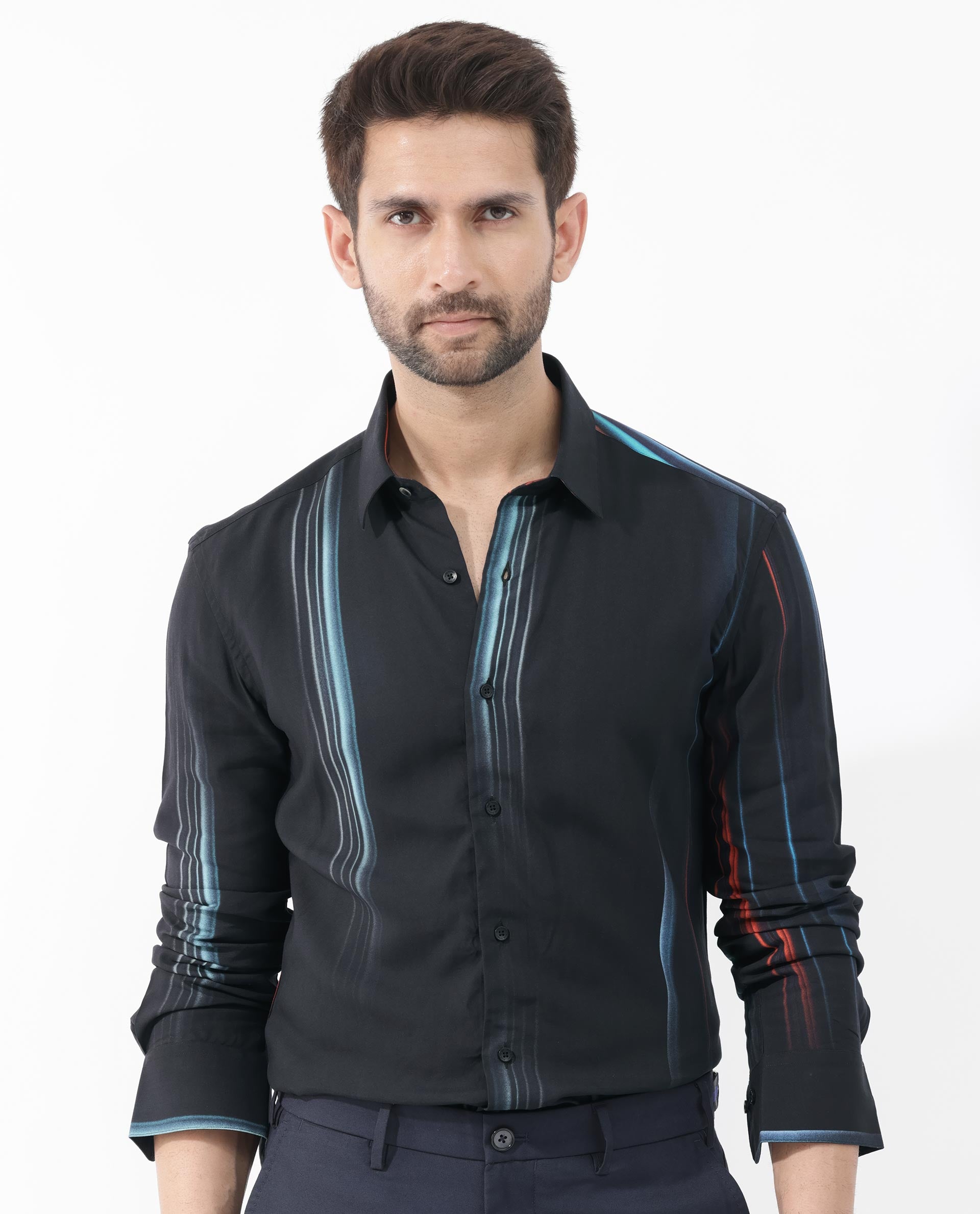 Rare Rabbit Men's Emmett Black Full Sleeve Abstract Print Shirt