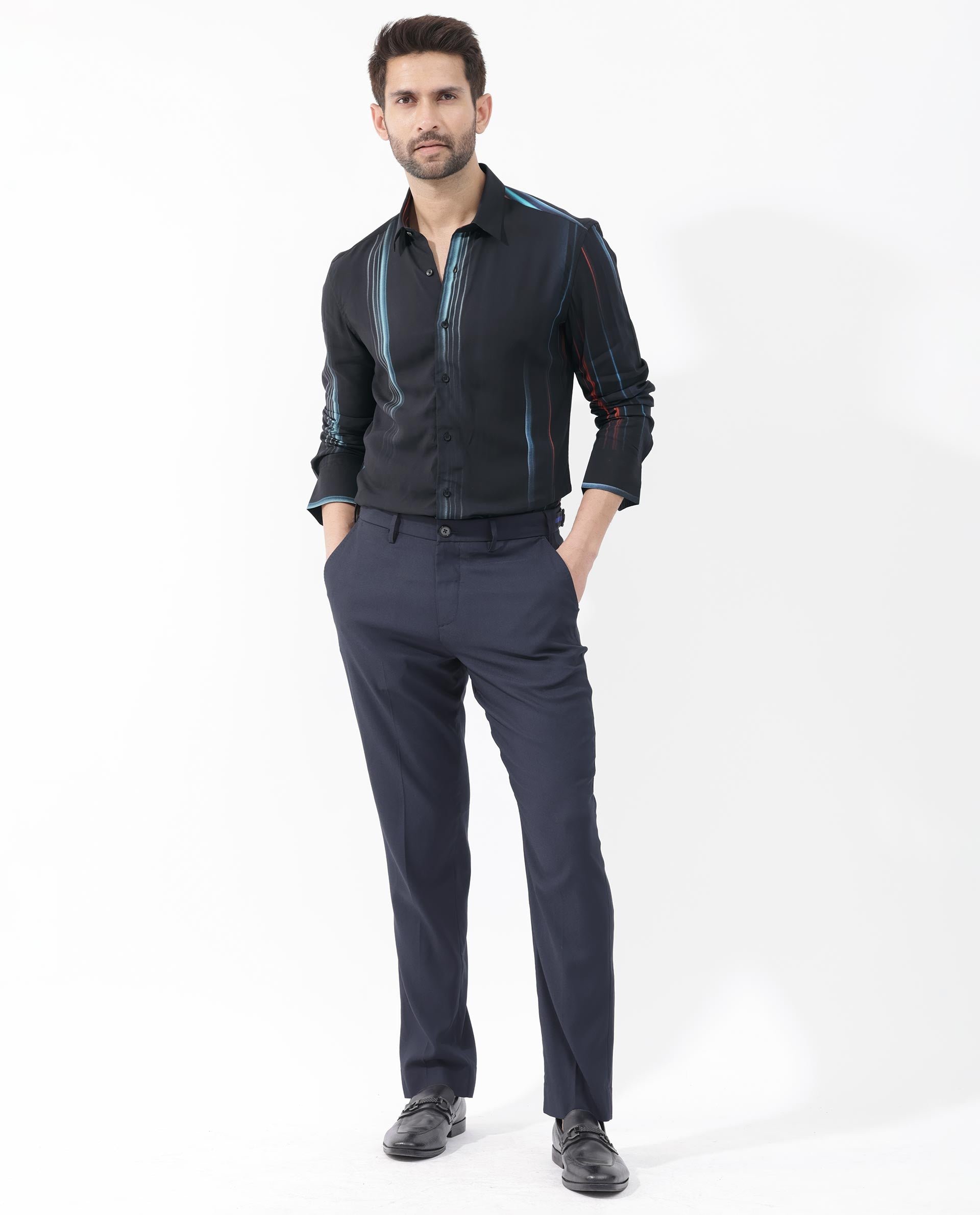 Rare Rabbit Men's Emmett Black Full Sleeve Abstract Print Shirt