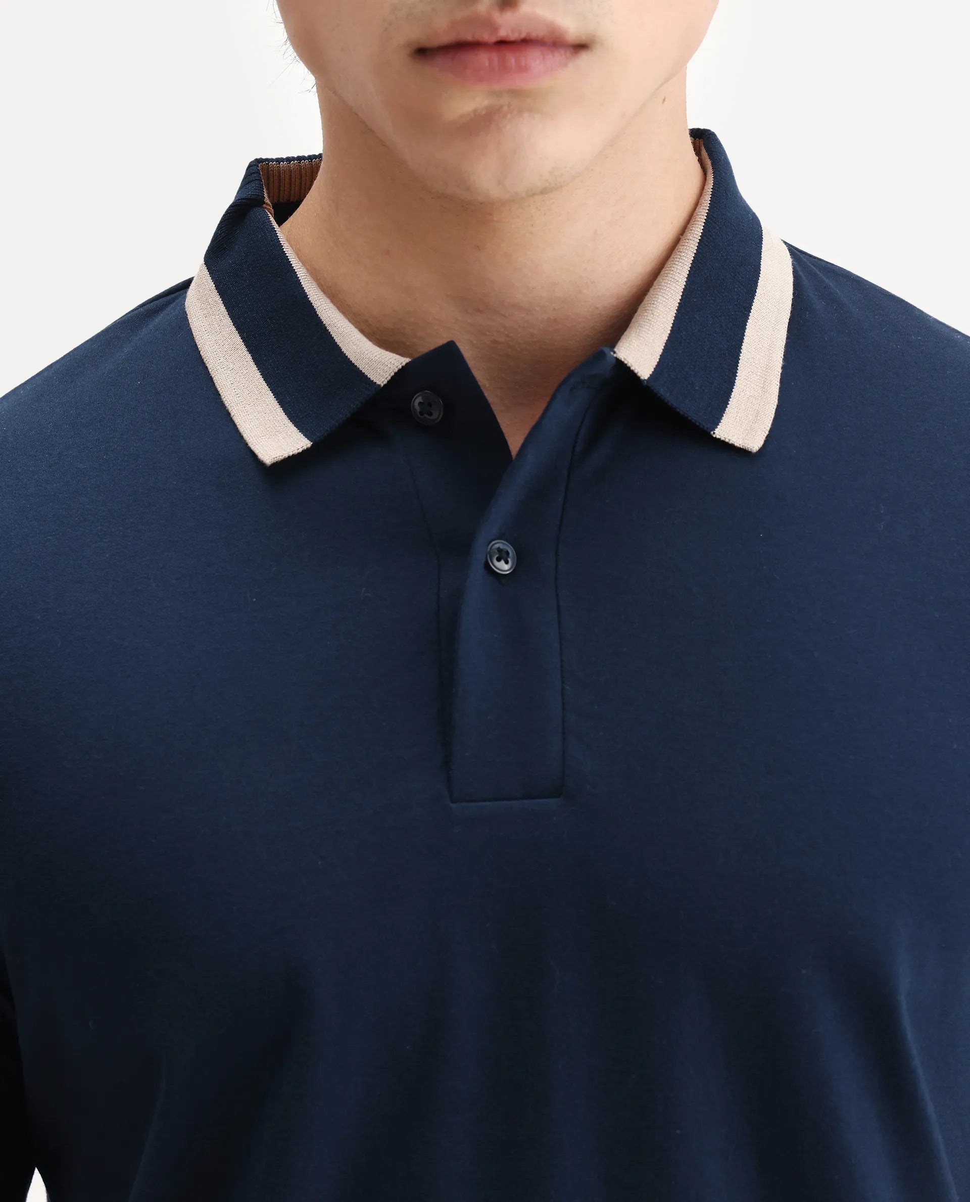 Rare Rabbit Men's Emor Dark Navy Cotton Fabric Half Sleeve Spread Collar Plain Polo
