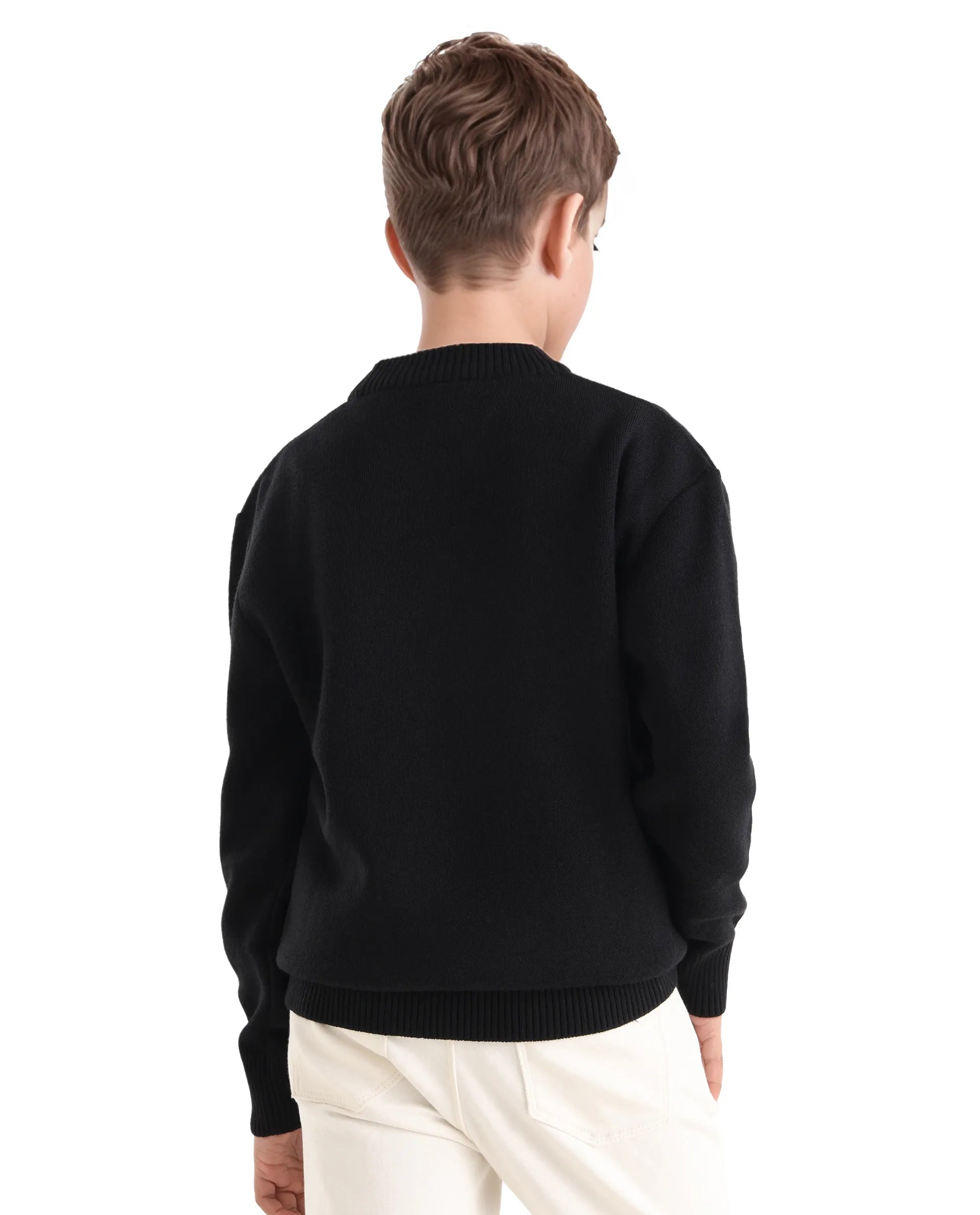 Rare Ones Kids Emyr-K Black Acrylic Blend Slip-On Closure Typography Regular Fit Sweater