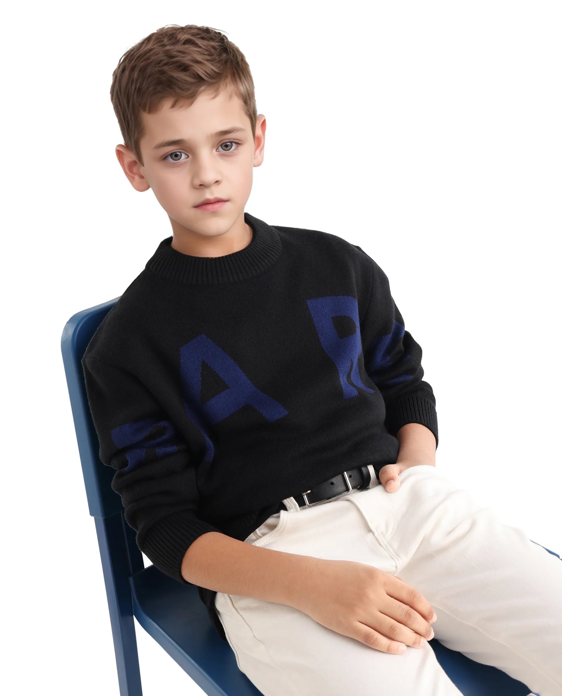 Rare Ones Kids Emyr-K Black Acrylic Blend Slip-On Closure Typography Regular Fit Sweater