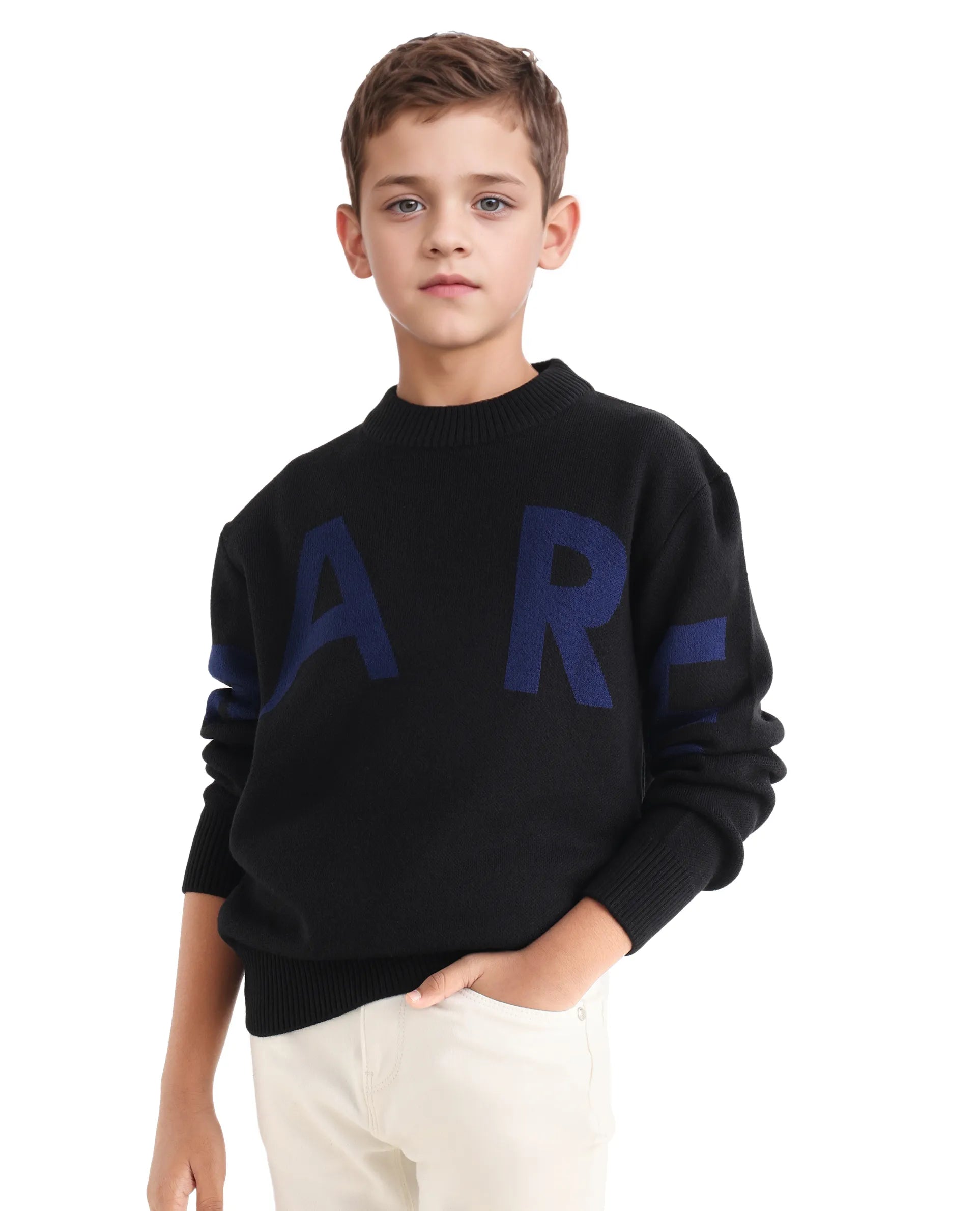 Rare Ones Kids Emyr-K Black Acrylic Blend Slip-On Closure Typography Regular Fit Sweater