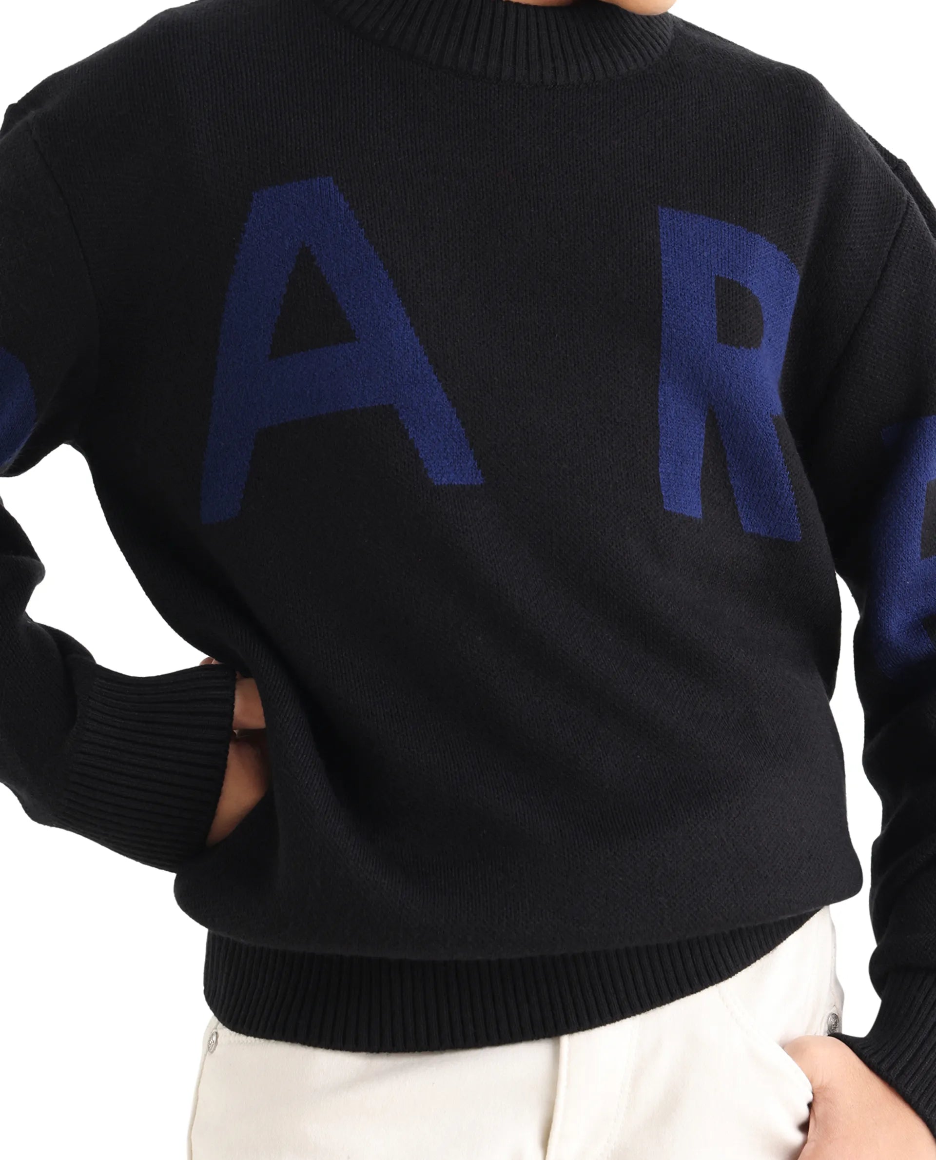 Rare Ones Kids Emyr-K Black Acrylic Blend Slip-On Closure Typography Regular Fit Sweater