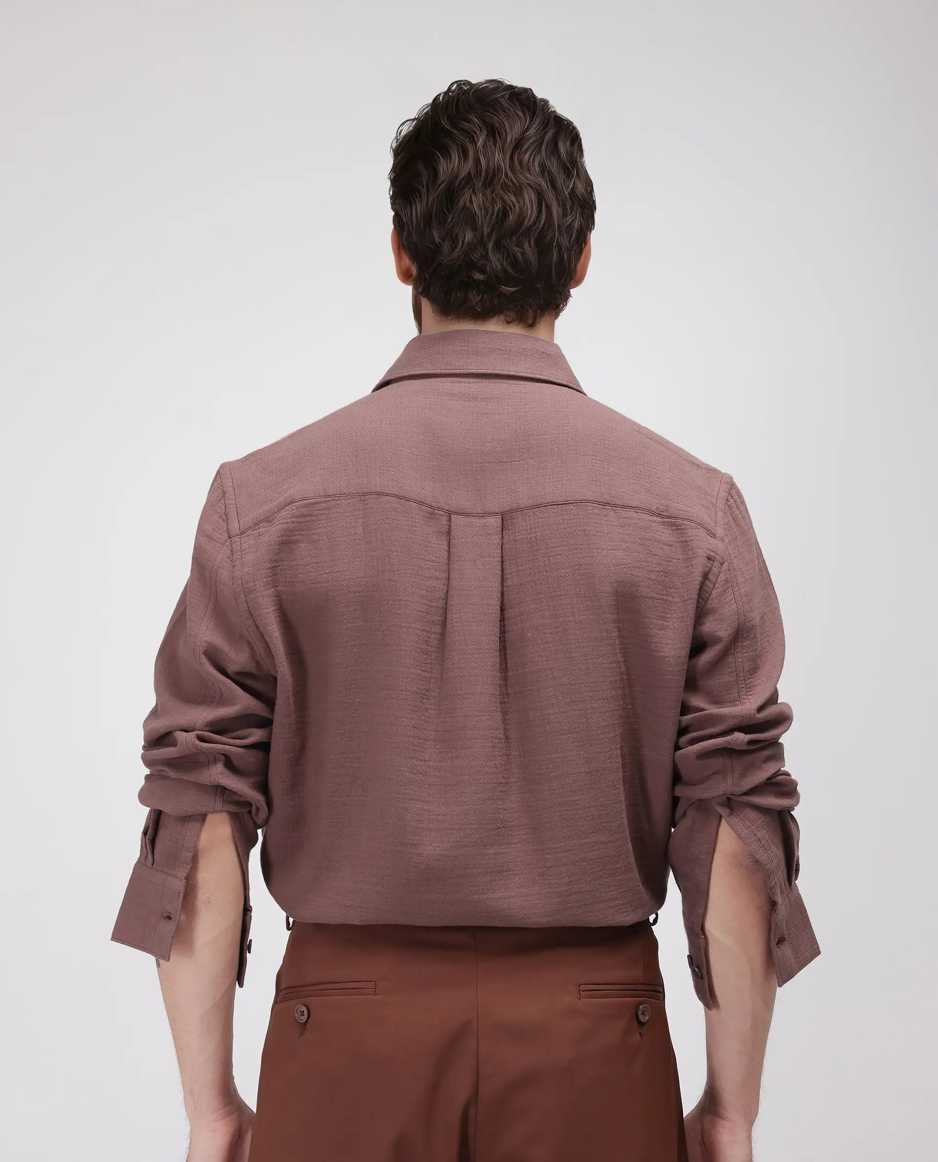 Rare Rabbit Men's Enim Dusky Maroon Cotton Fabric Full Sleeve Spread Collar Button Closure Relaxed Fit Plain Shirt