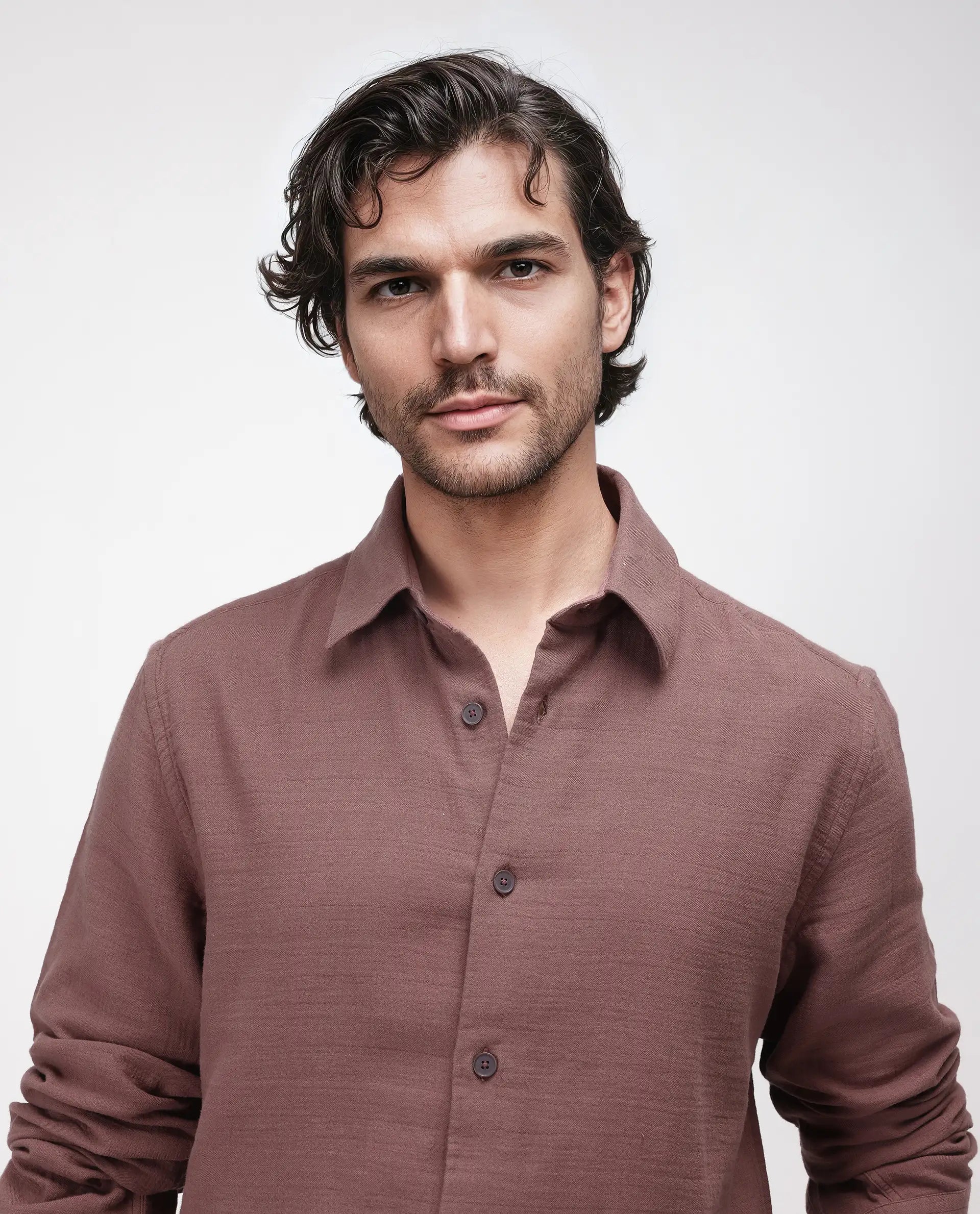 Rare Rabbit Men's Enim Dusky Maroon Cotton Fabric Full Sleeve Spread Collar Button Closure Relaxed Fit Plain Shirt