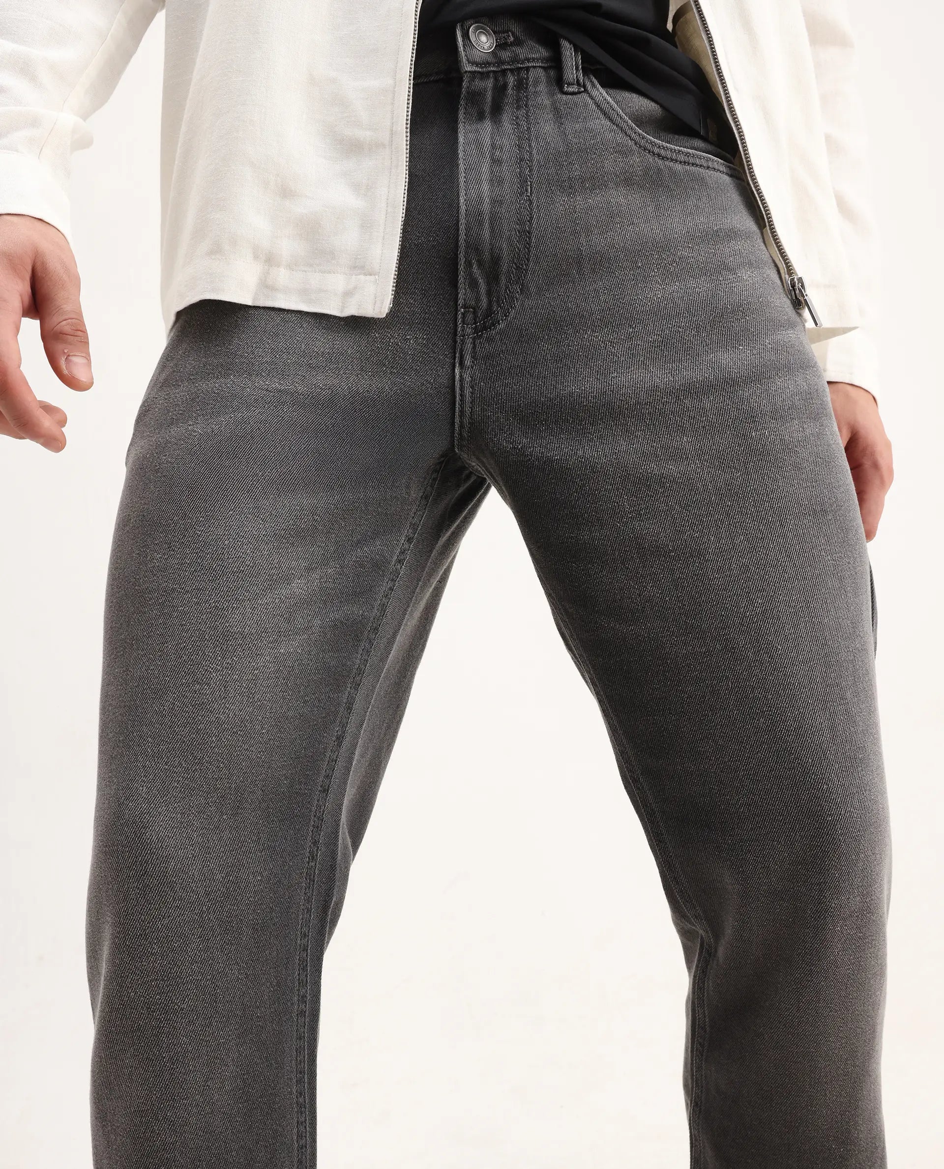 Rare Rabbit Men's Enim Grey Cotton Blend Fabric Morris Regular Fit Plain Jeans