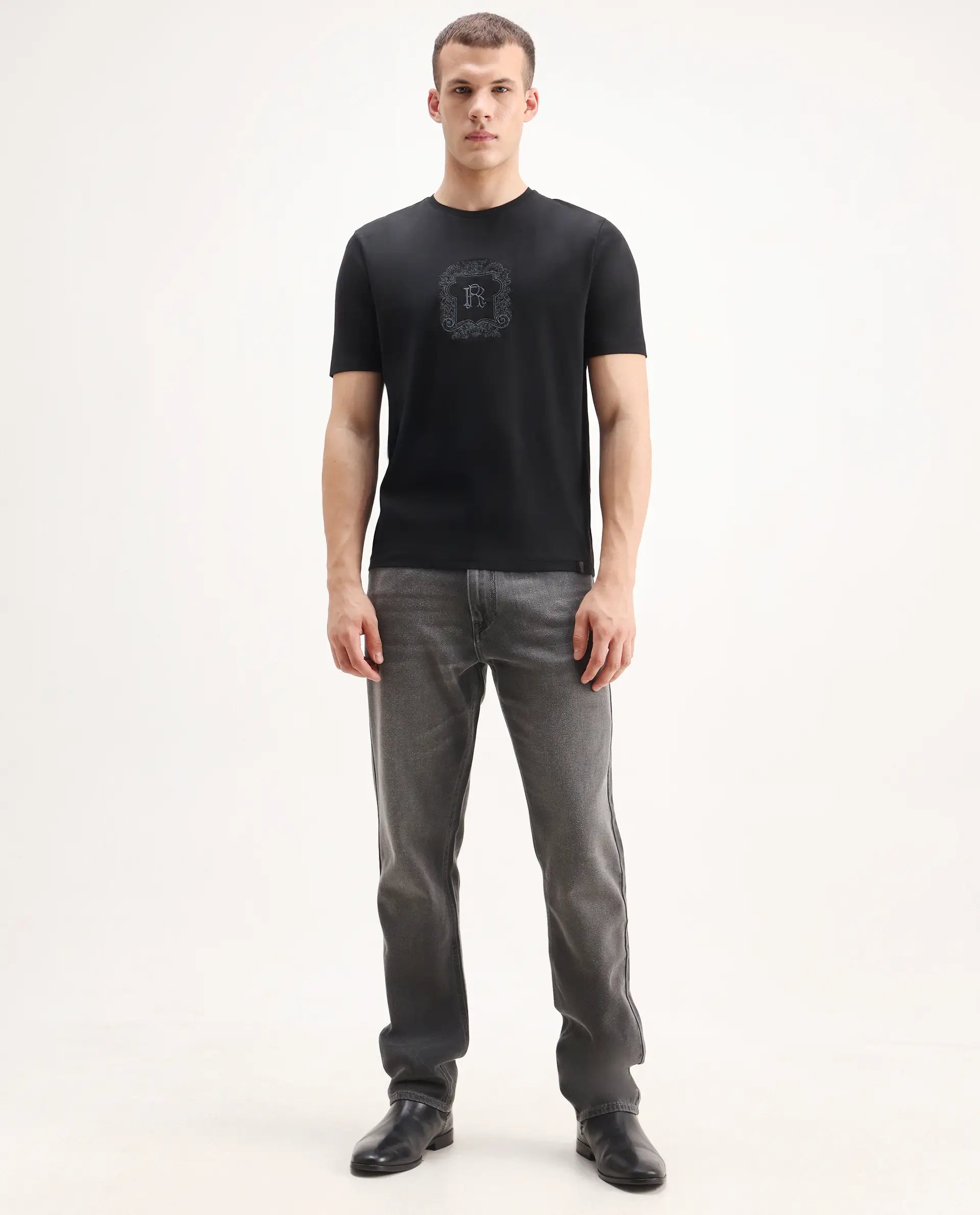 Rare Rabbit Men's Enim Grey Cotton Blend Fabric Morris Regular Fit Plain Jeans