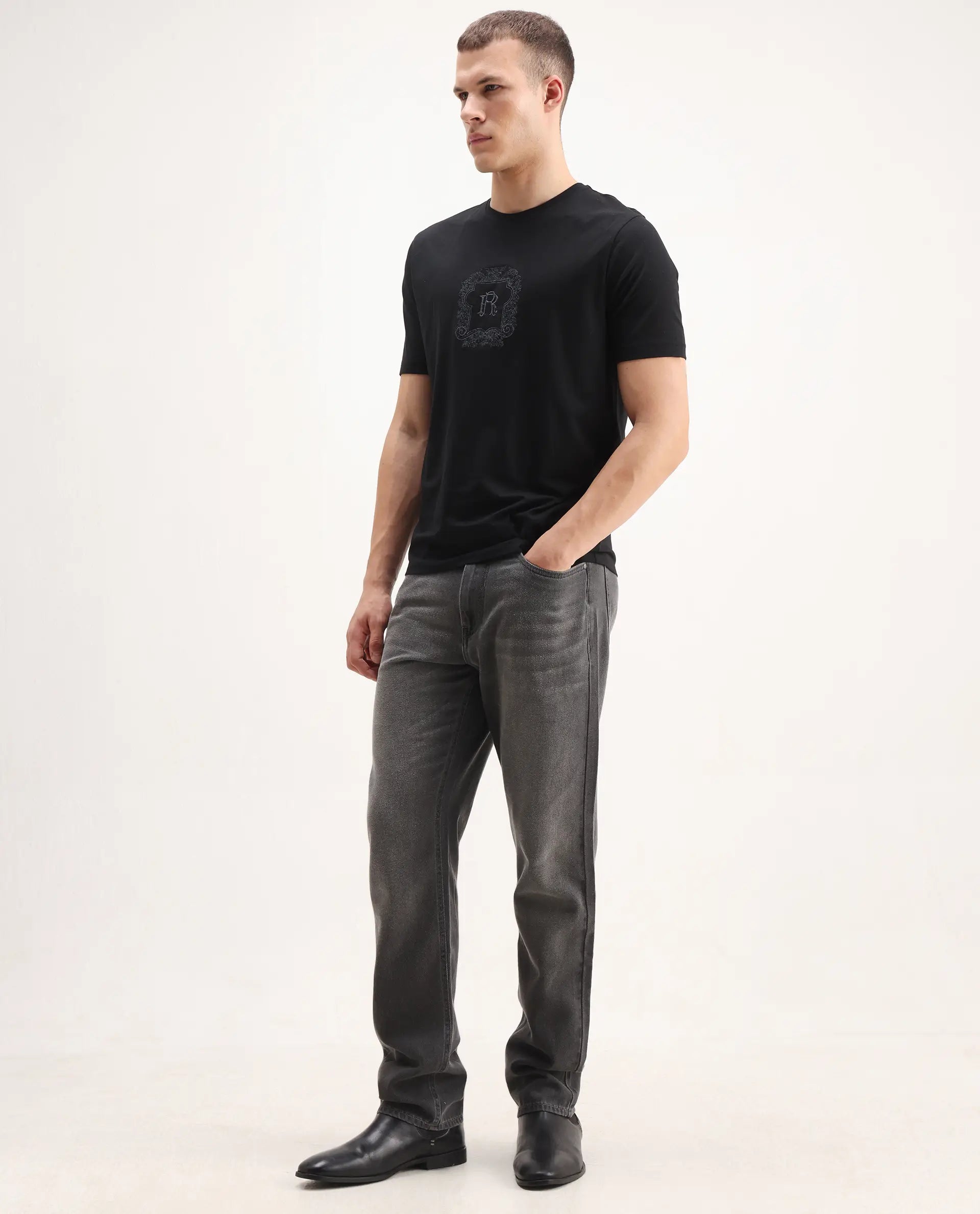 Rare Rabbit Men's Enim Grey Cotton Blend Fabric Morris Regular Fit Plain Jeans