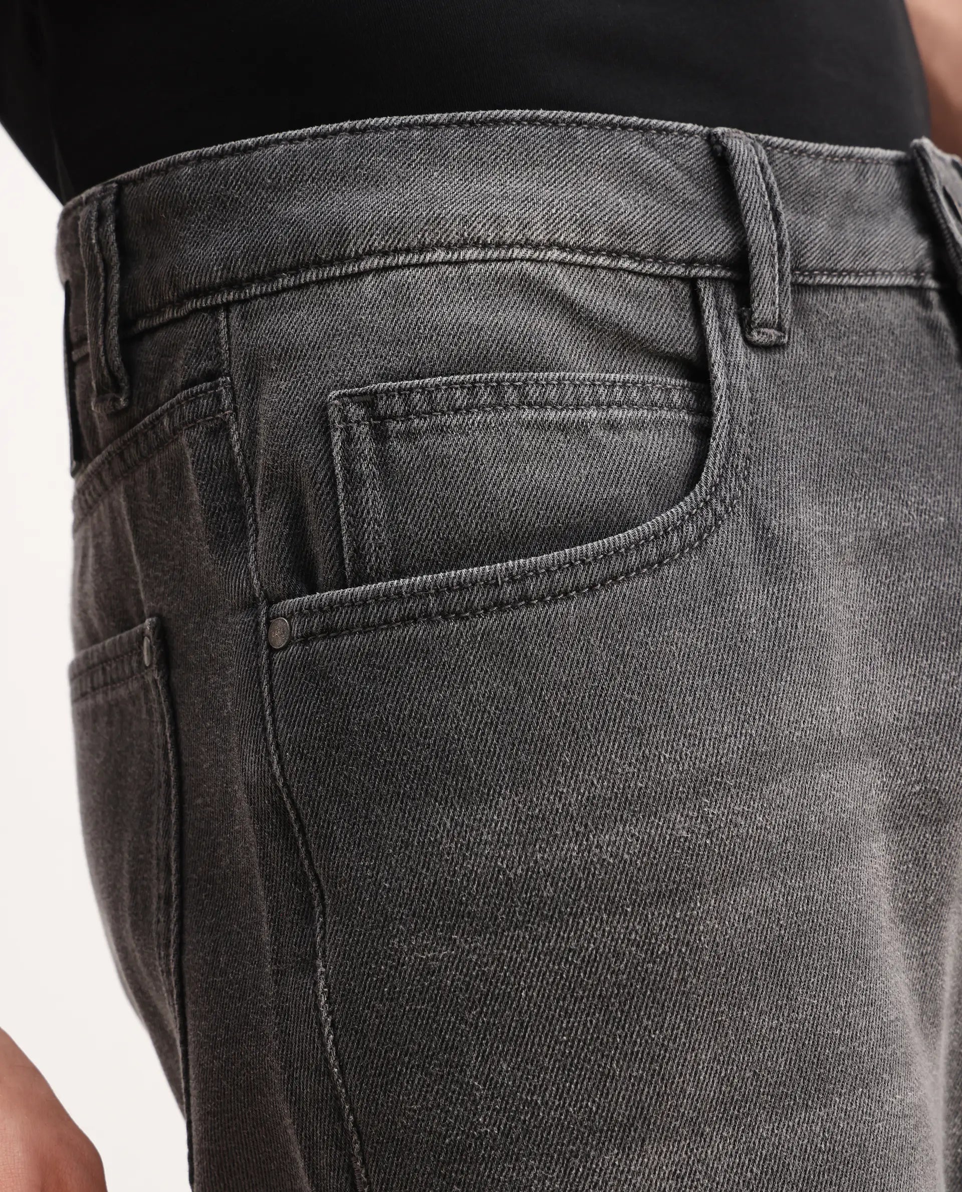 Rare Rabbit Men's Enim Grey Cotton Blend Fabric Morris Regular Fit Plain Jeans