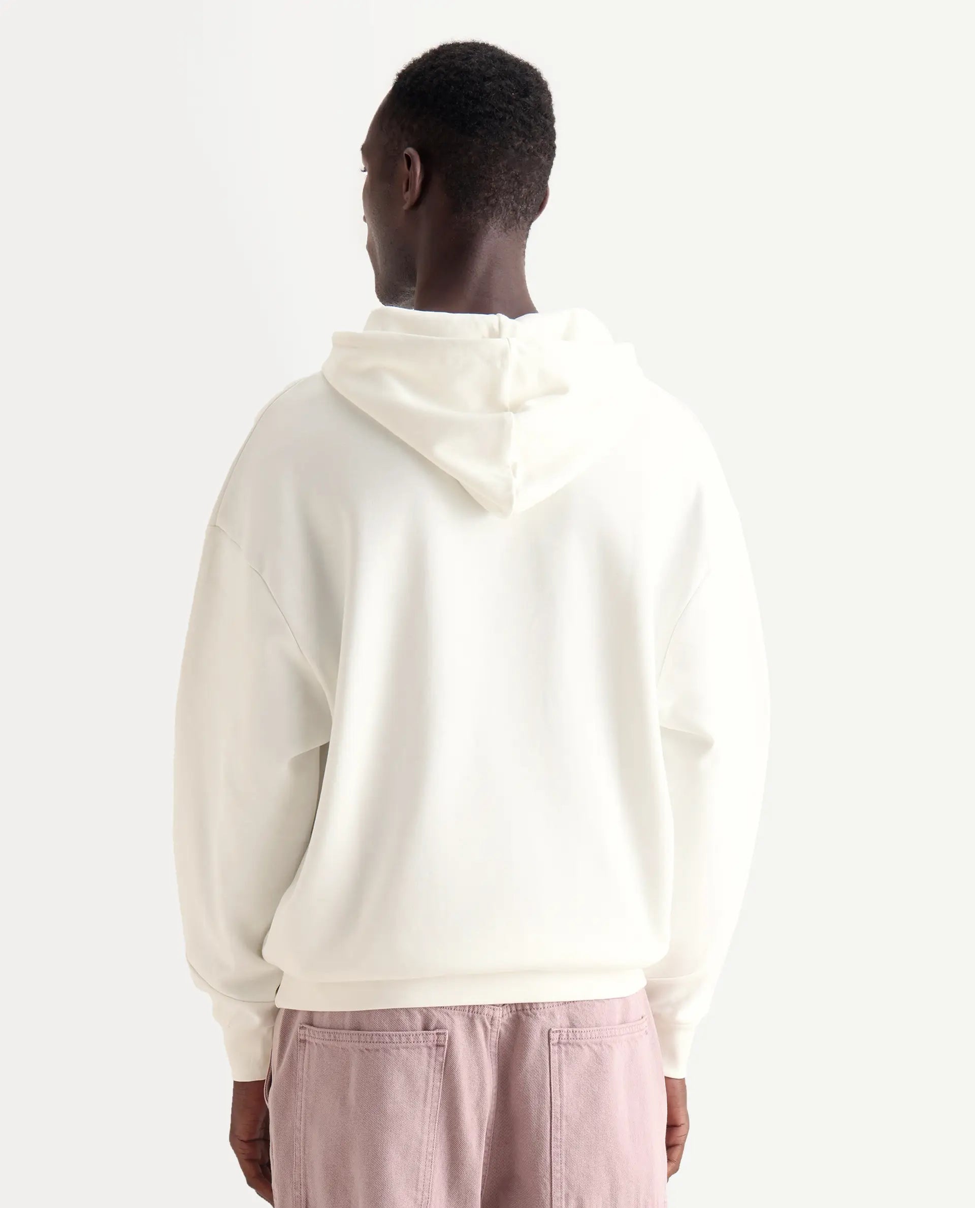 Rare Rabbit Men's Enoch Off White Cotton Blend Plain Boxy Fit Full Sleeve Hooded Sweatshirt