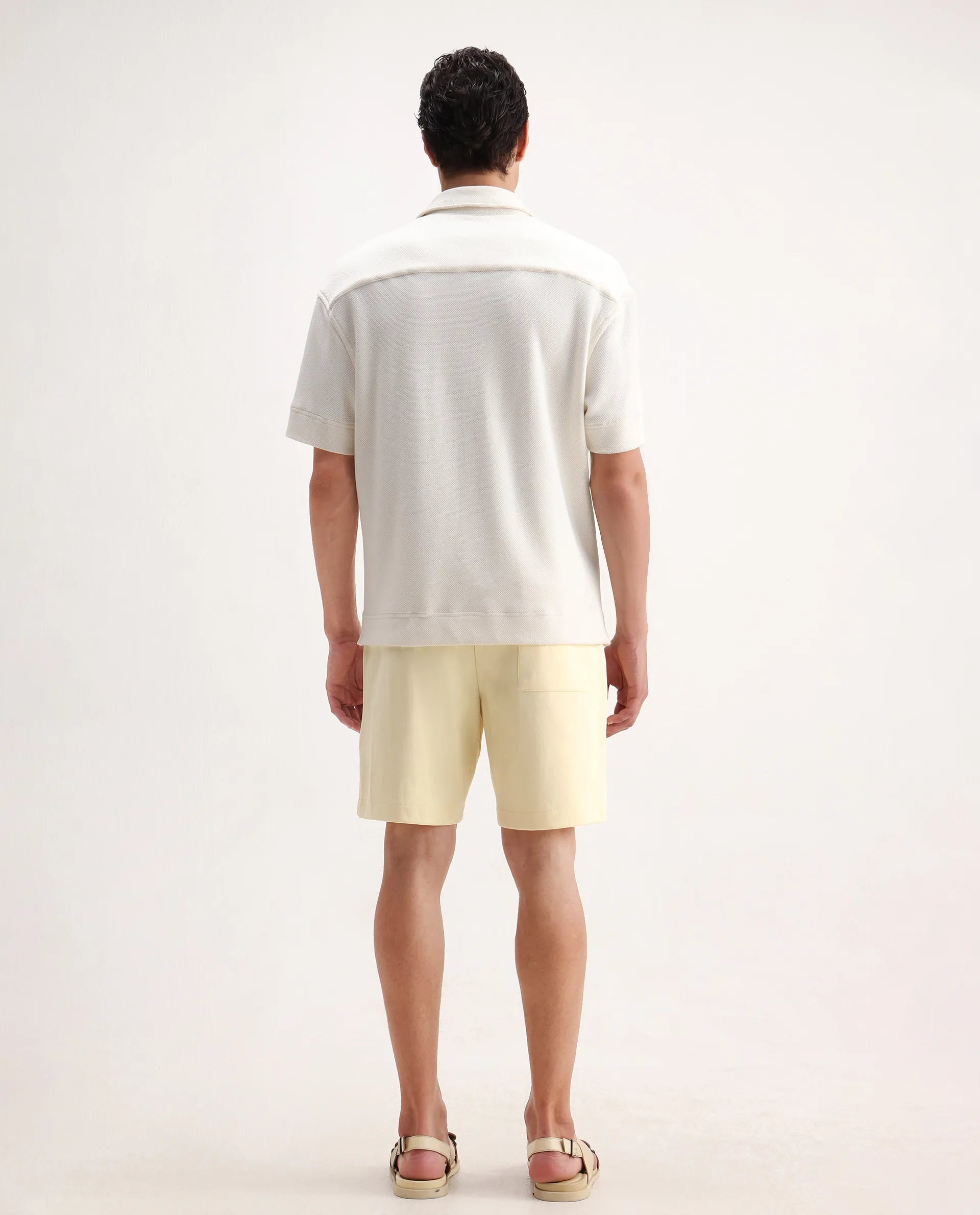 Rare Rabbit Men's Enox Pastel Yellow Cotton Blend Embroidered Regular Fit Shorts