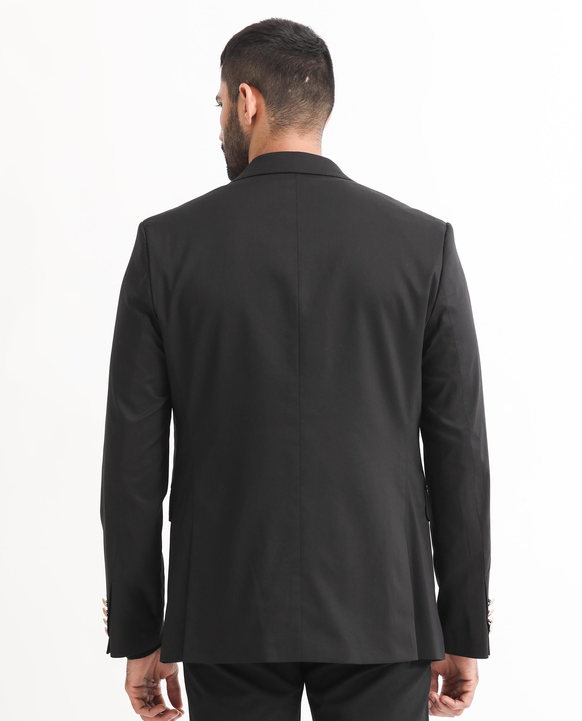 Rare Rabbit Men's Envest Black Polyester Viscose Fabric Notch Lapel Single Breasted Tailored Fit Solid Blazer
