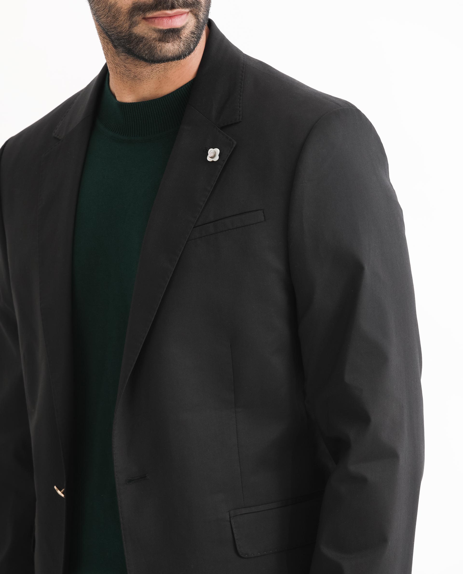 Rare Rabbit Men's Envest Black Polyester Plain Tailored Fit Full Sleeve Lapel Neck Blazer