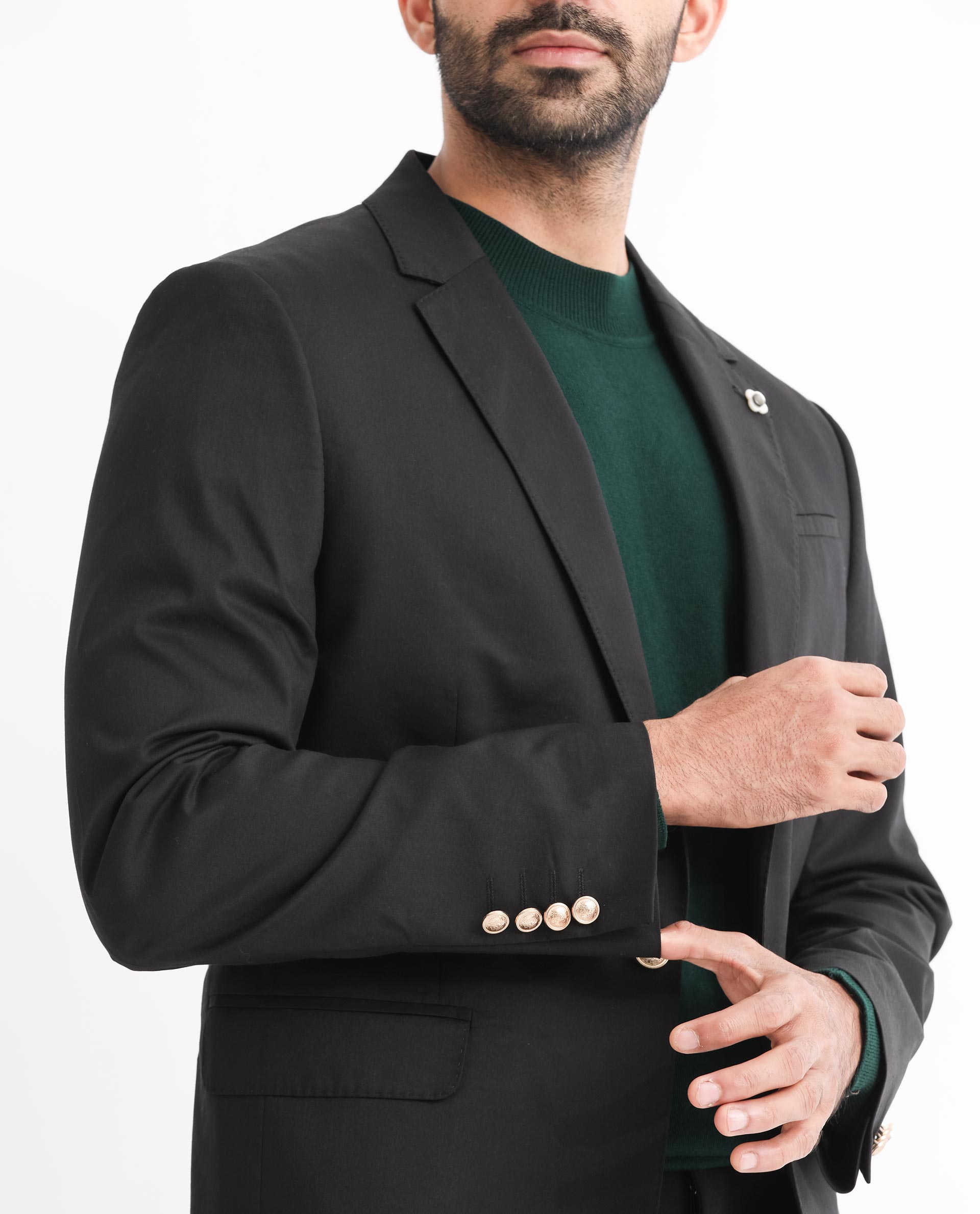 Rare Rabbit Men's Envest Black Polyester Viscose Fabric Notch Lapel Single Breasted Tailored Fit Solid Blazer