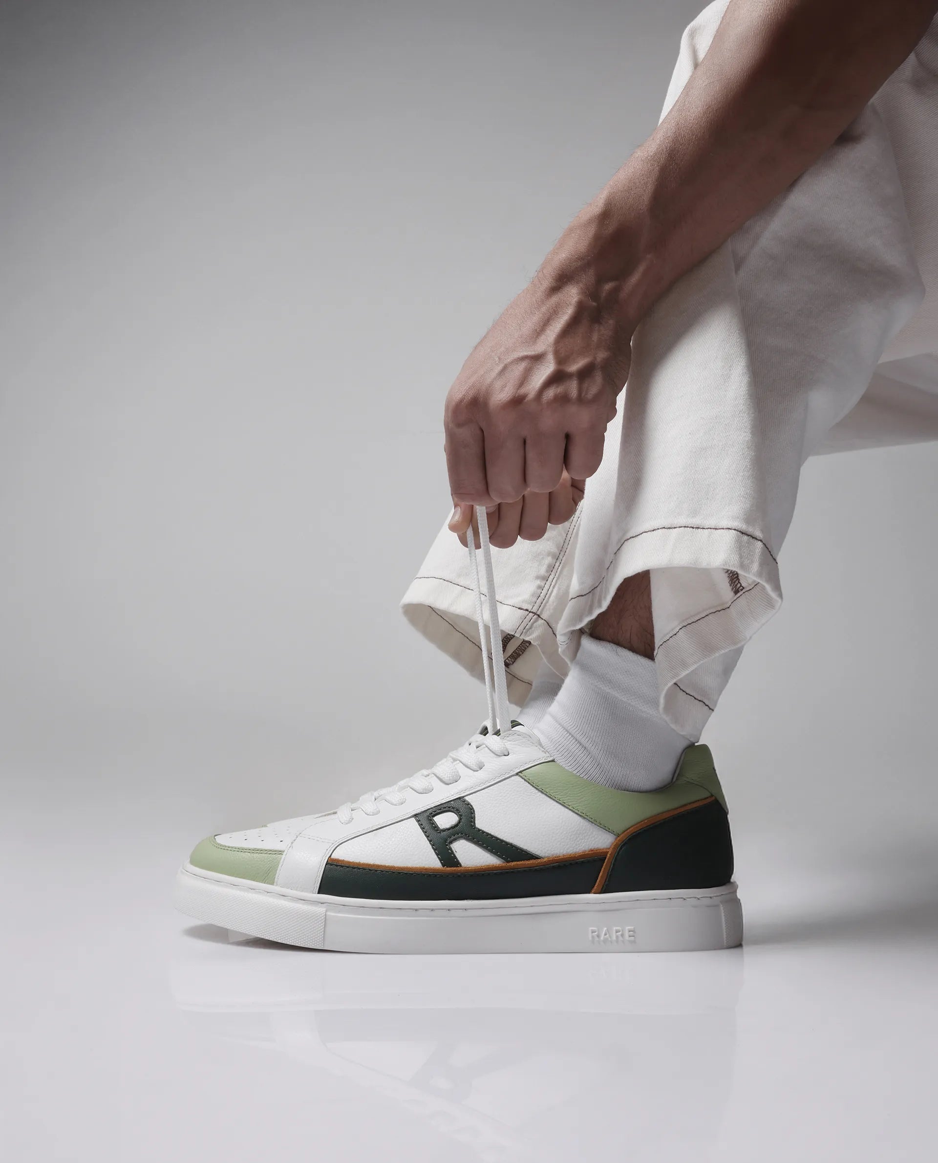 Rare Rabbit Men's Enzo Green Leather Lace-Up Closure Sneaker