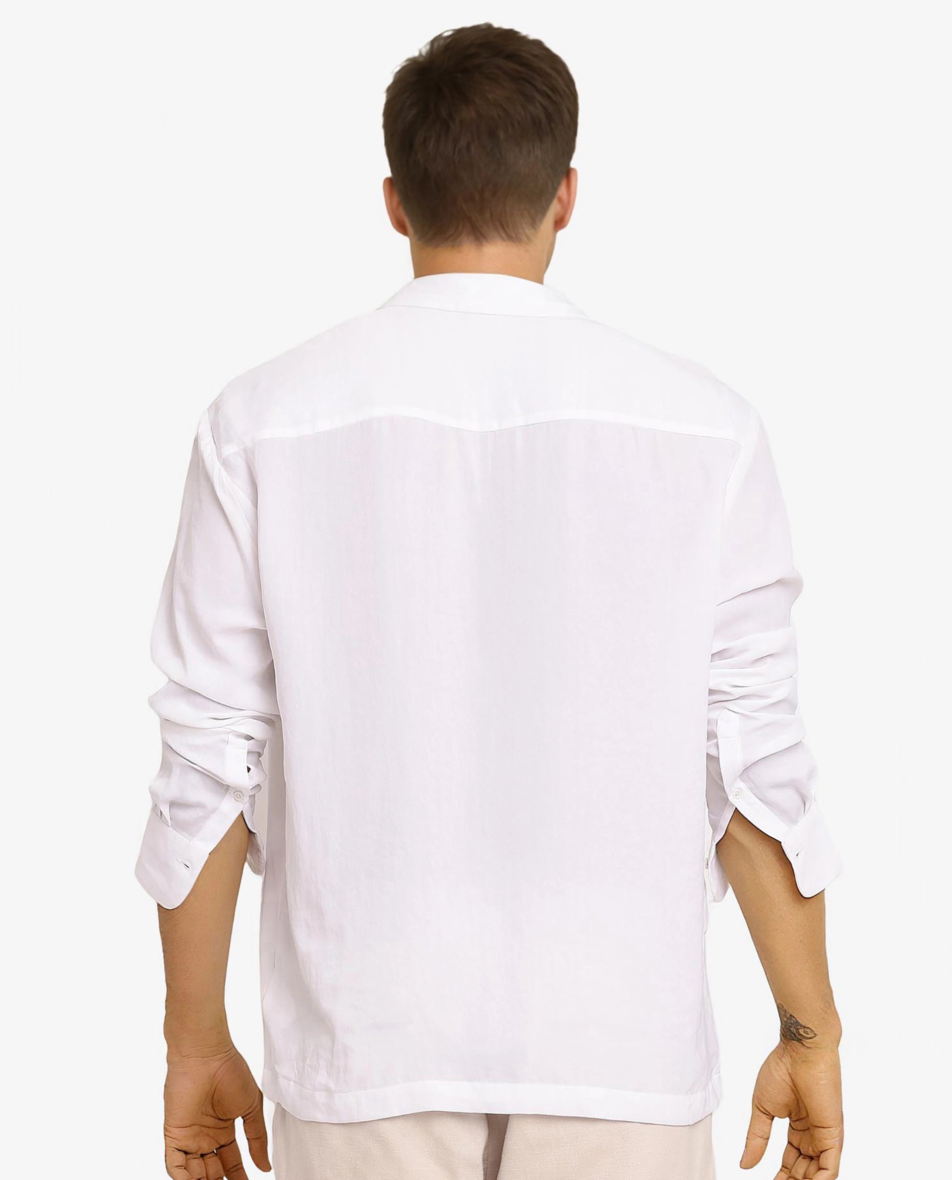 Rare Rabbit Articale Men's Enzo White Polyester Fabric Full Sleeve Collared Neck Button Closure Slim Fit Solid Shirt