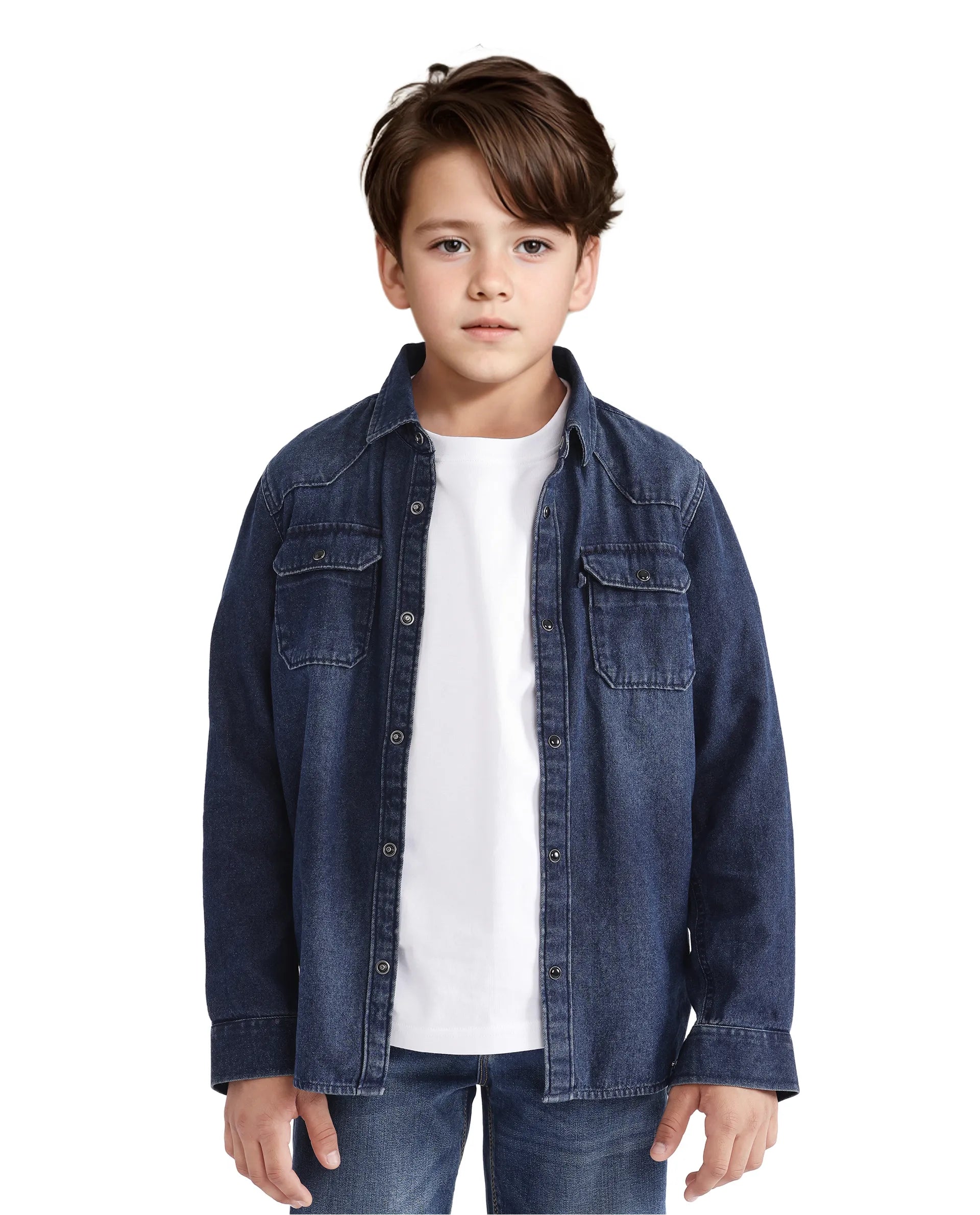Rare Ones Kids Epan Navy Denim Full Sleeve Spread Collar Solid Shirt