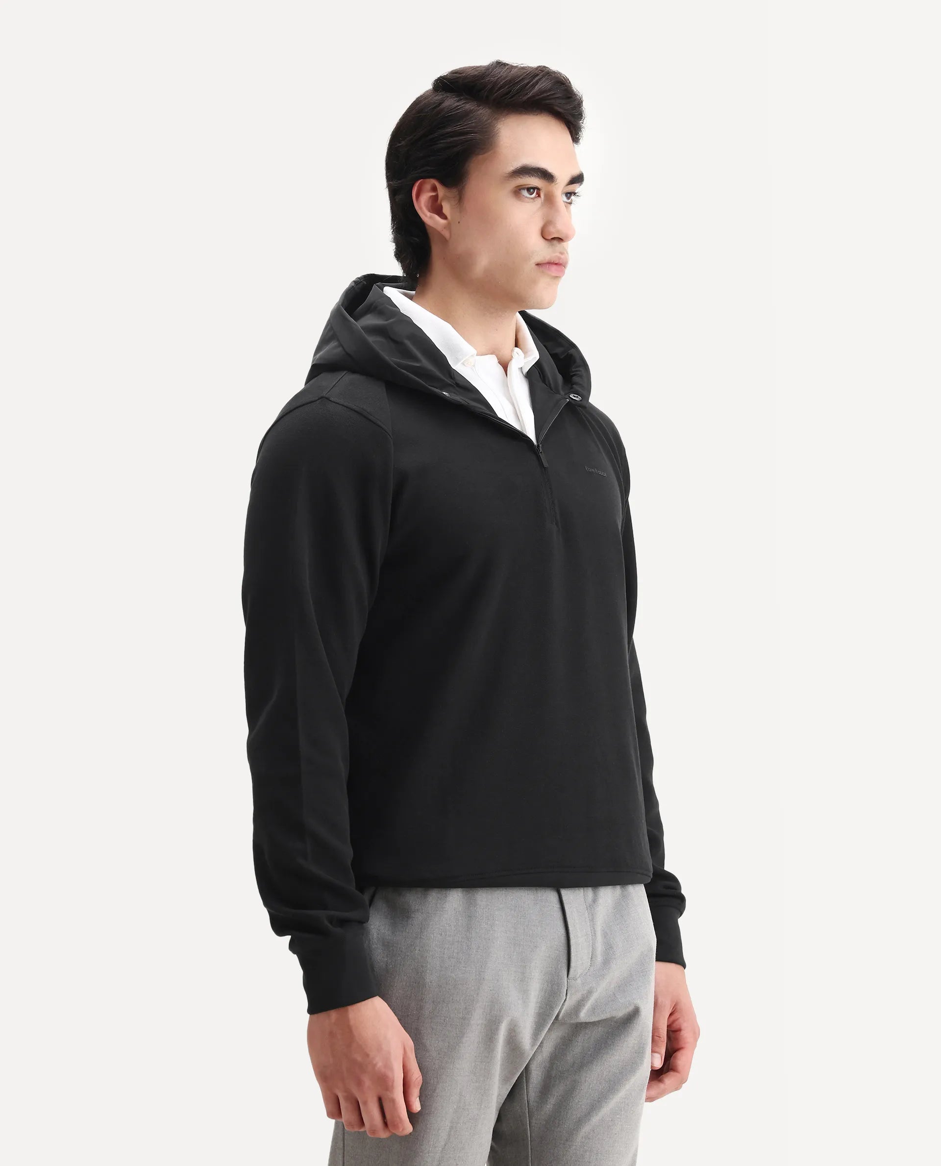 Rare Rabbit Men's Ephin-T Black Cotton Blend Plain Regular Fit Full Sleeve Hooded Sweatshirt