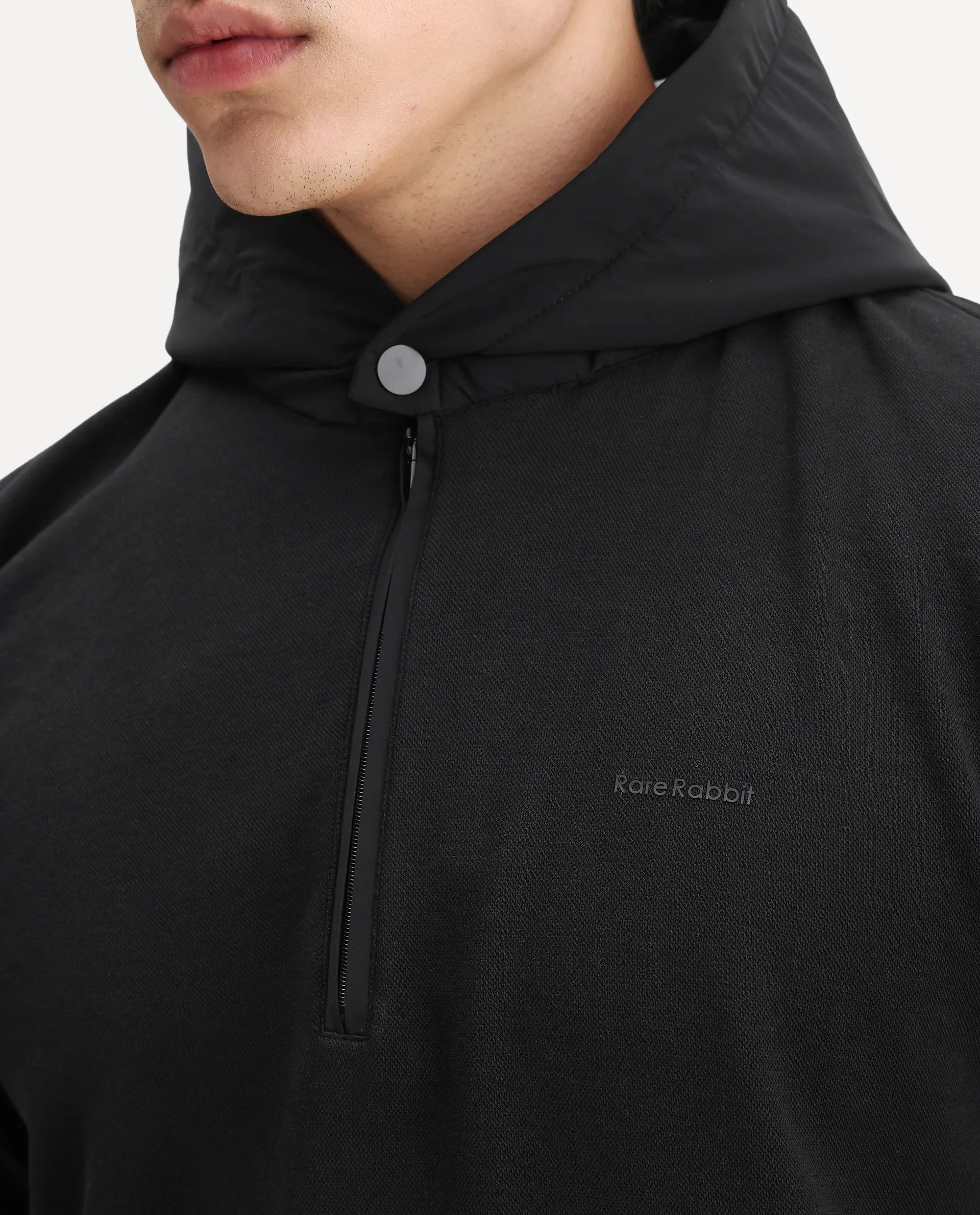 Rare Rabbit Men's Ephin-T Black Cotton Blend Plain Regular Fit Full Sleeve Hooded Sweatshirt