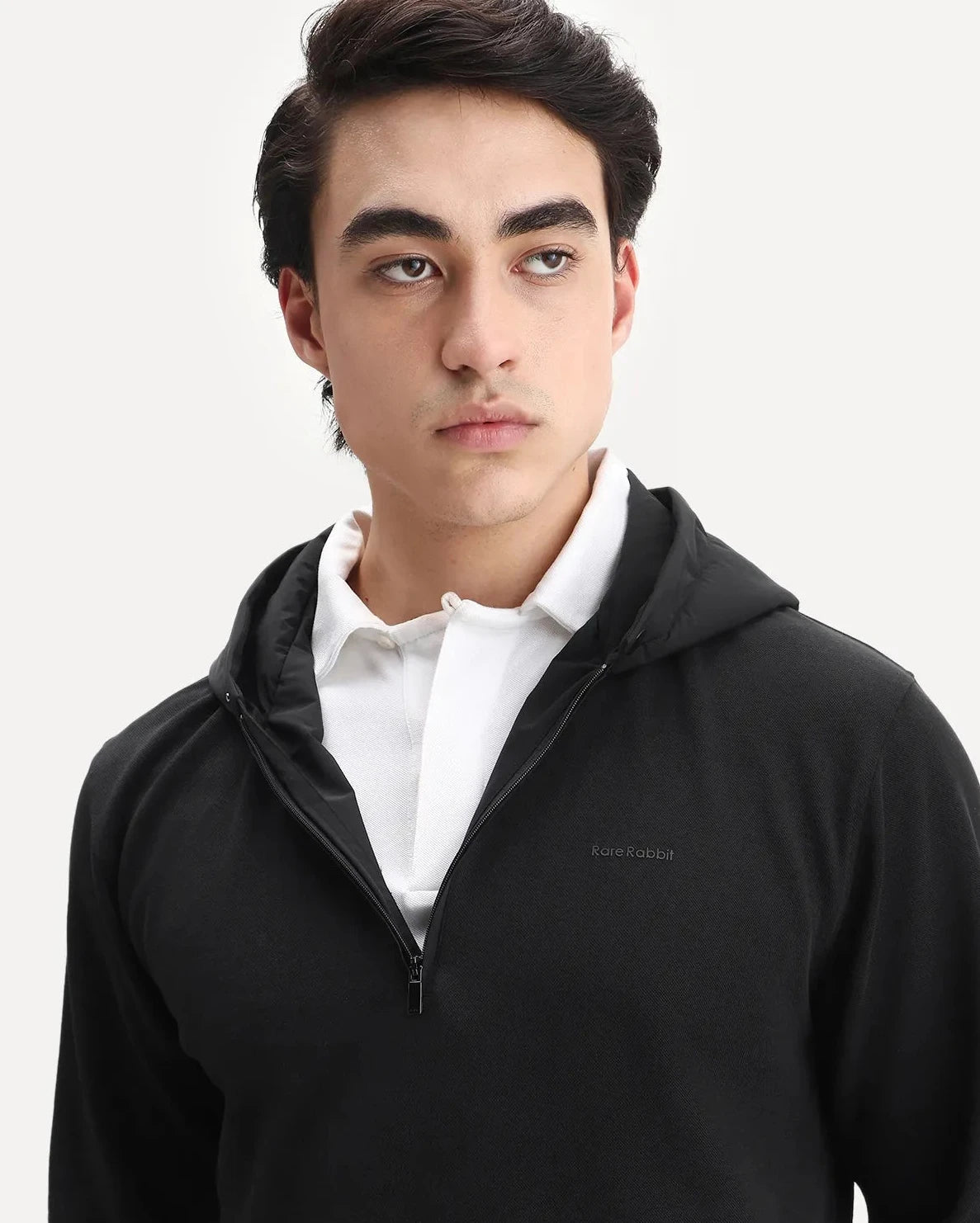 Rare Rabbit Men's Ephin-T Black Cotton Blend Plain Regular Fit Full Sleeve Hooded Sweatshirt