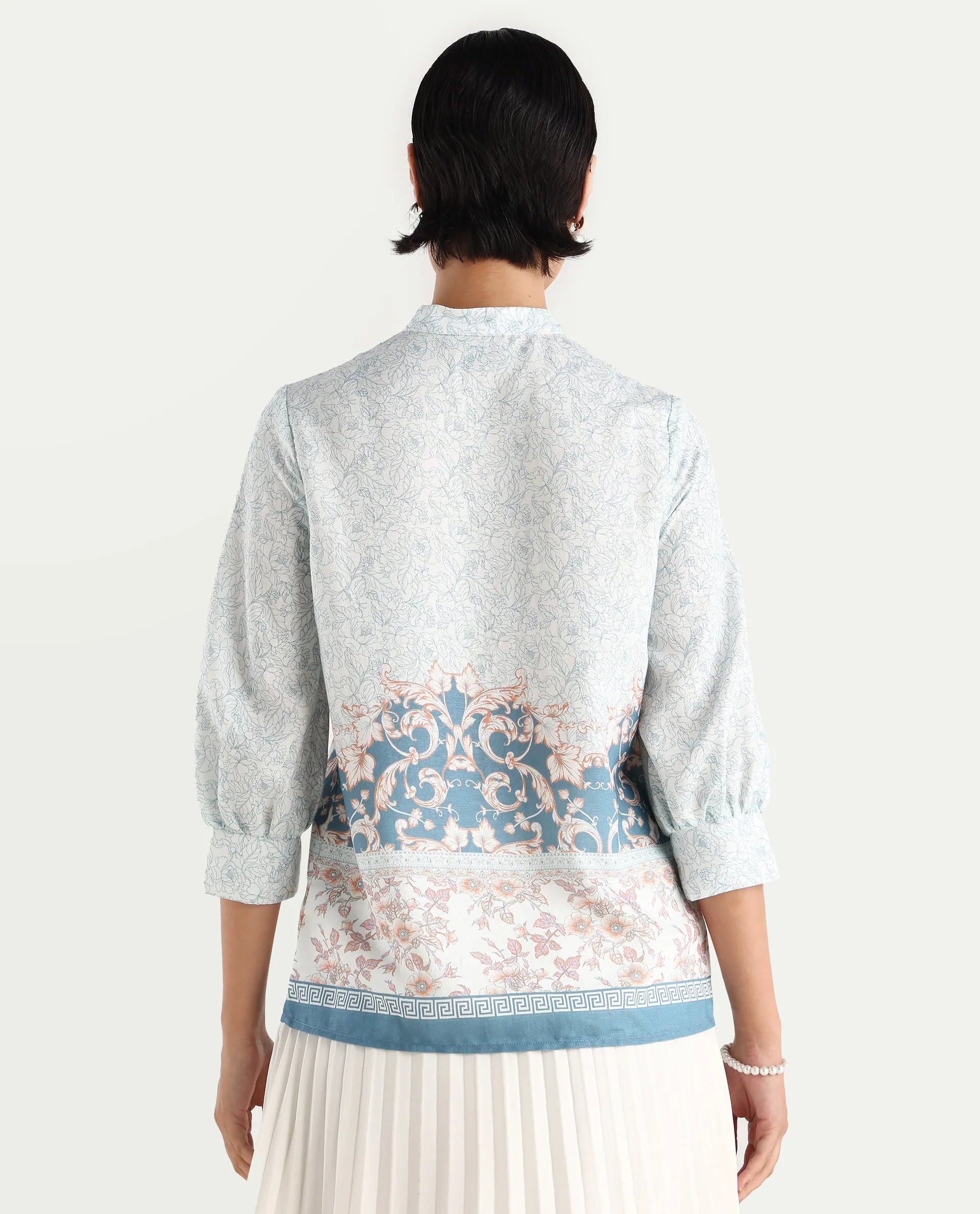 Rareism Women's Epica Multi Polyester Blend Abstract Print Cuffed Sleeve Regular Fit Top