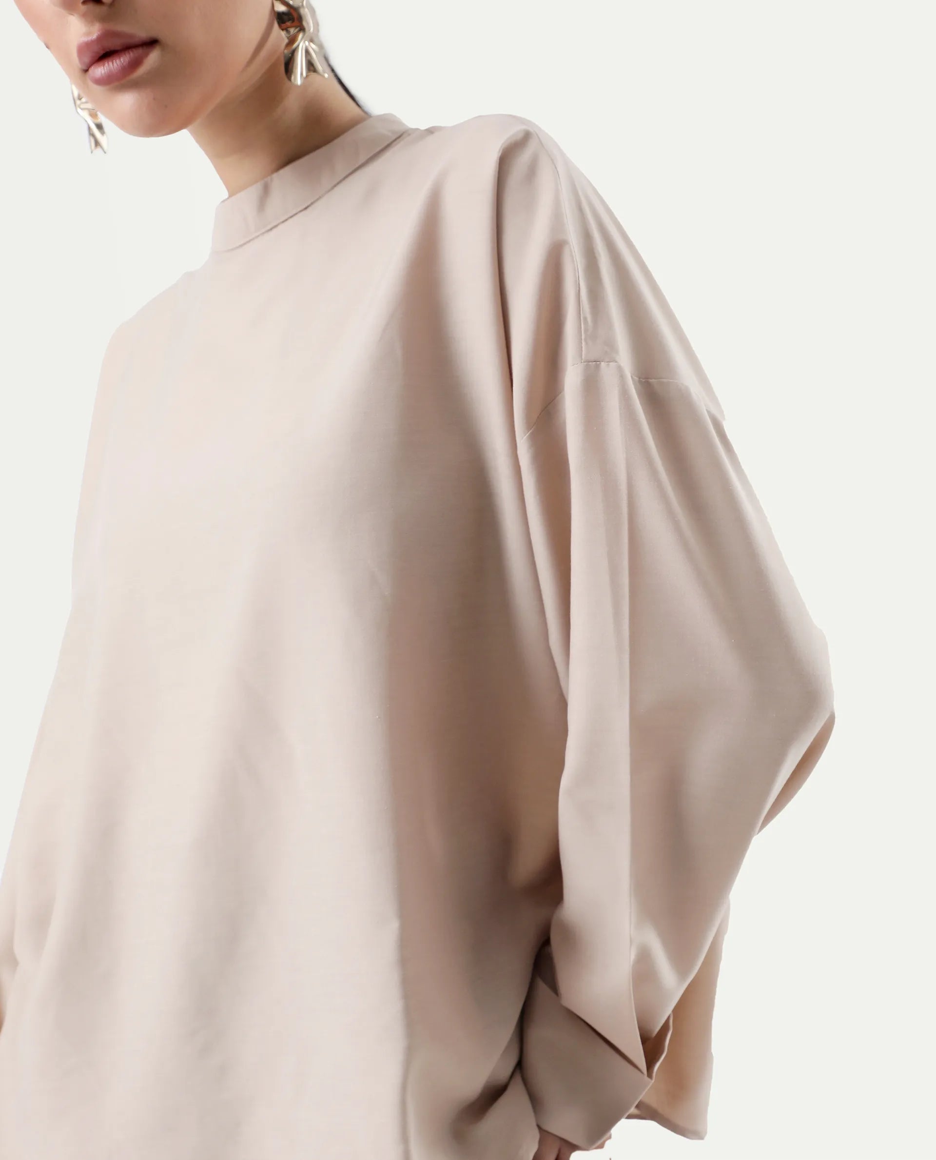 Rareism Women's Epsis Beige Polyester Plain Oversized Top