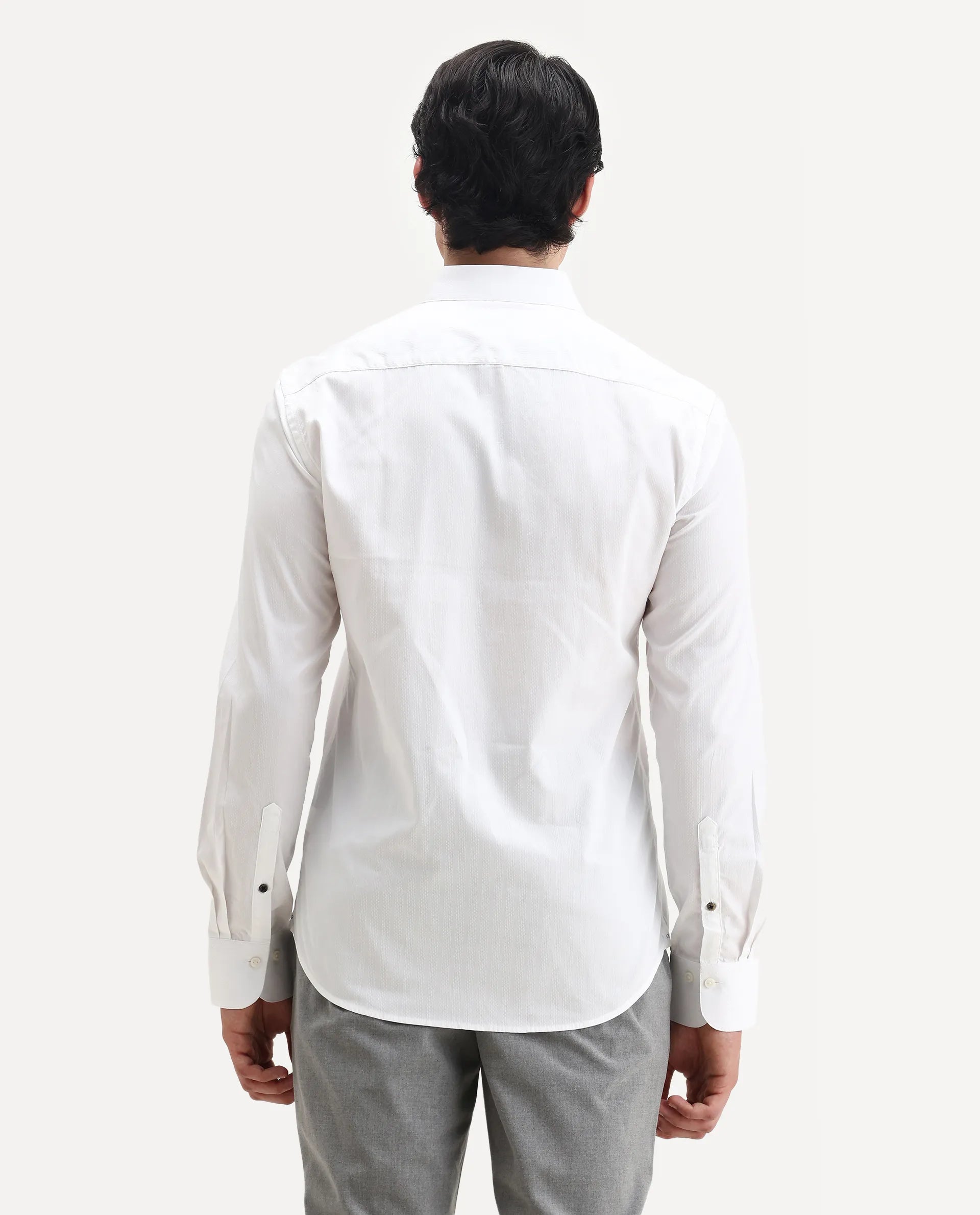 Rare Rabbit Men's Erlane White Cotton Plain Regular Fit Full Sleeve Collared Shirt