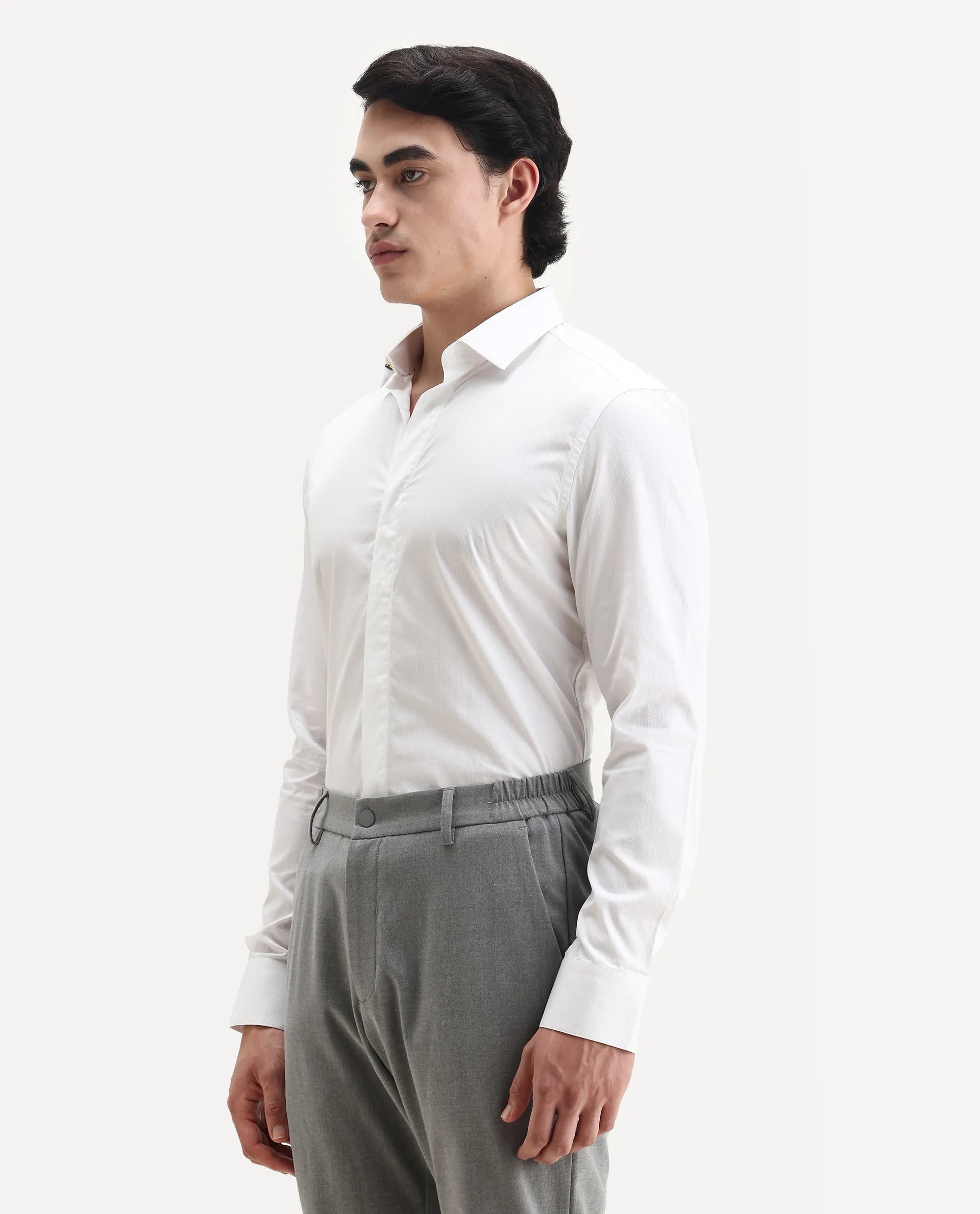 Rare Rabbit Men's Erlane White Cotton Plain Regular Fit Full Sleeve Collared Shirt