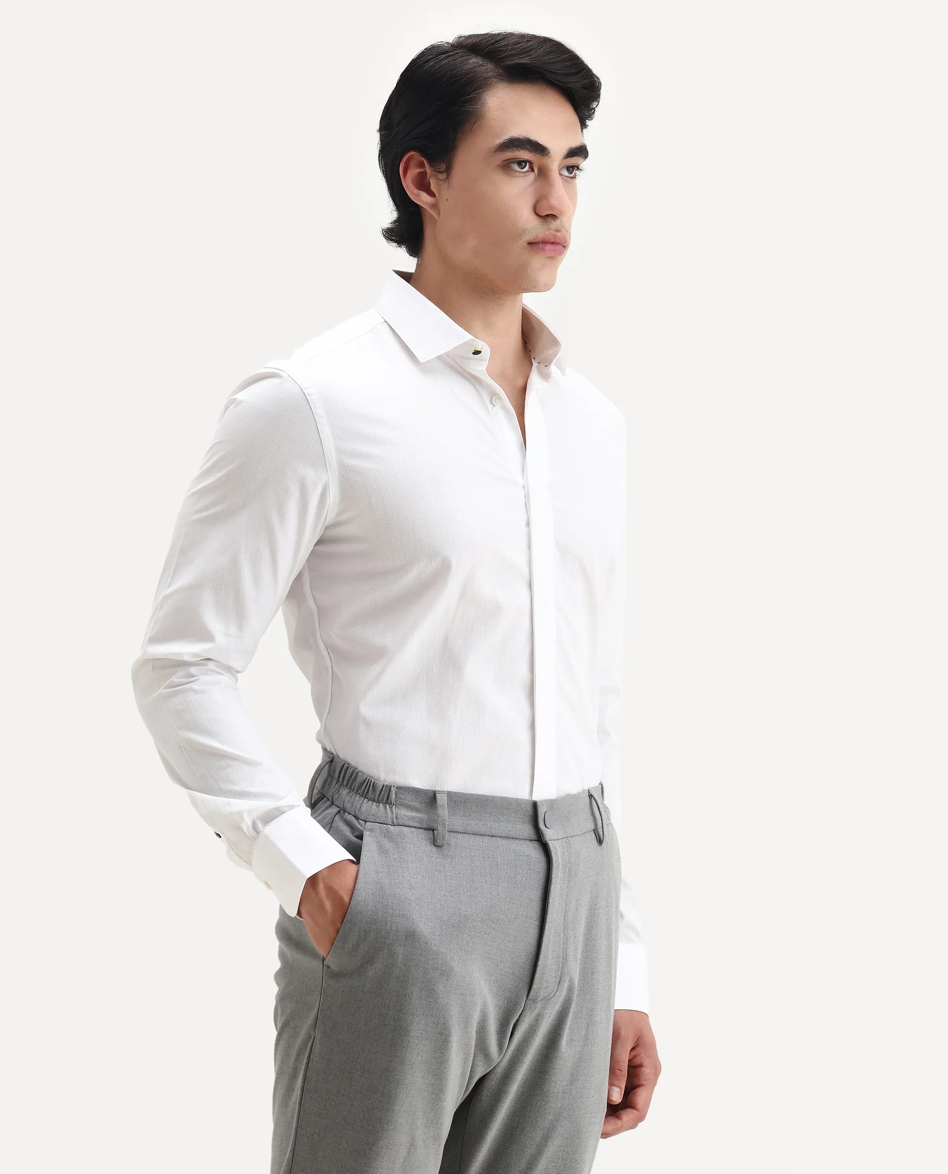 Rare Rabbit Men's Erlane White Cotton Plain Regular Fit Full Sleeve Collared Shirt